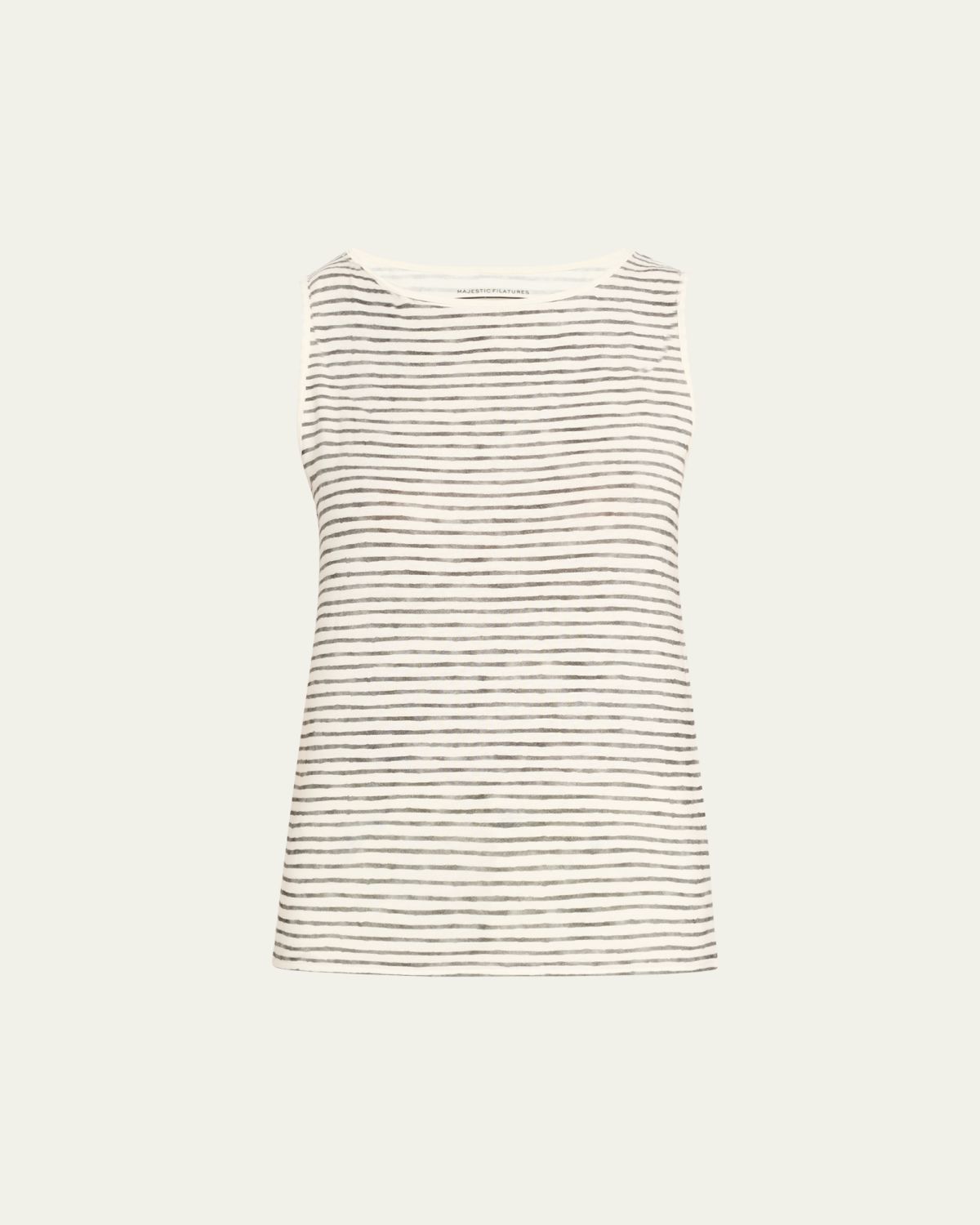 Majestic Filatures Stretch Linen Stripe Boat-Neck Tank Top