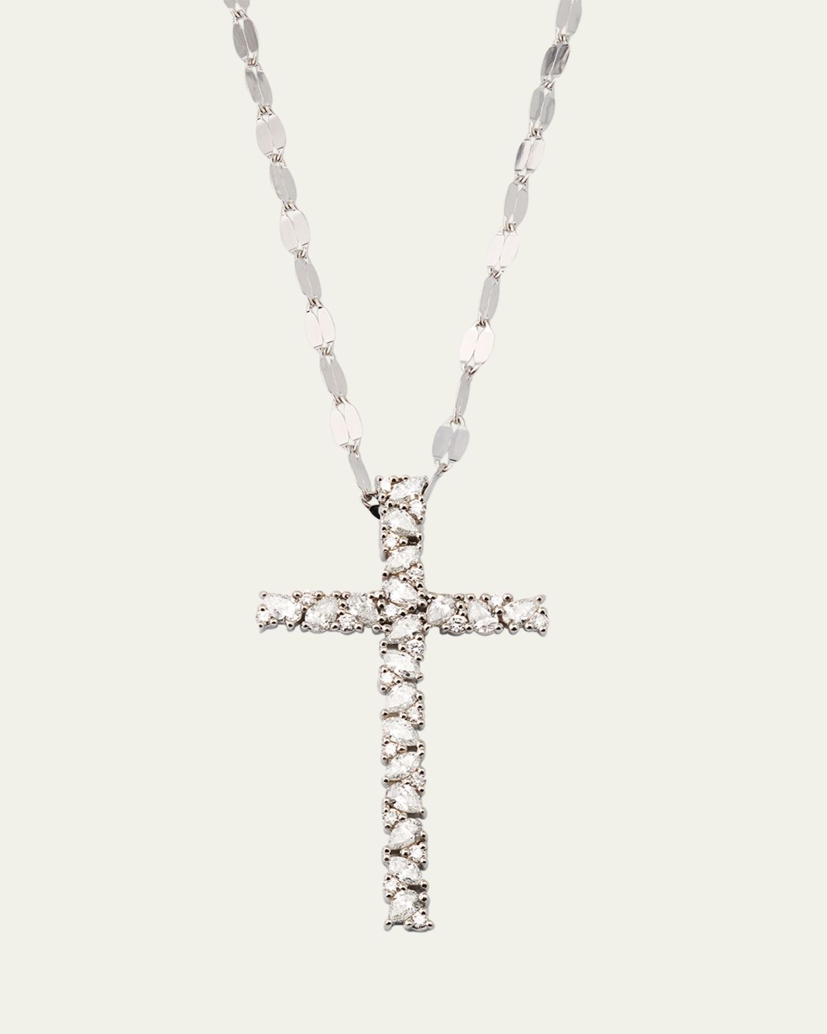 LANA 14K White Gold Multi Fancies Diamond Cross Pendant Necklace