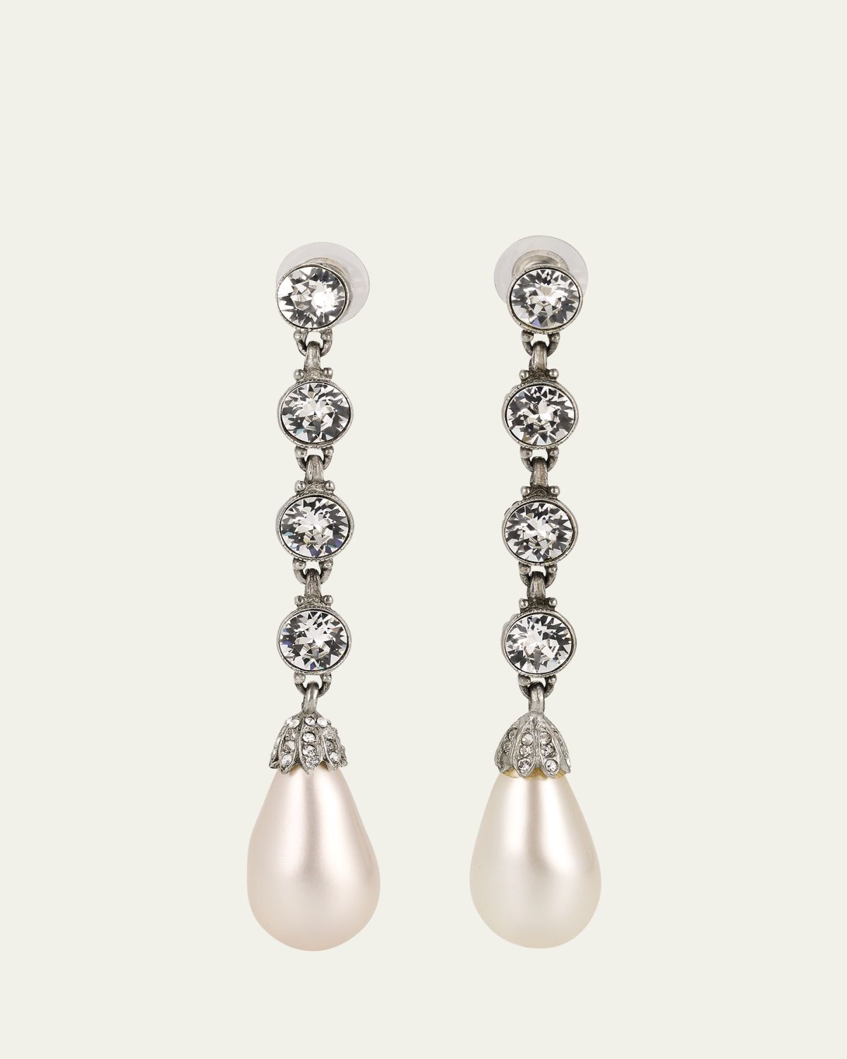 Ben-Amun Silver Crystal Earrings with Pearly Drop