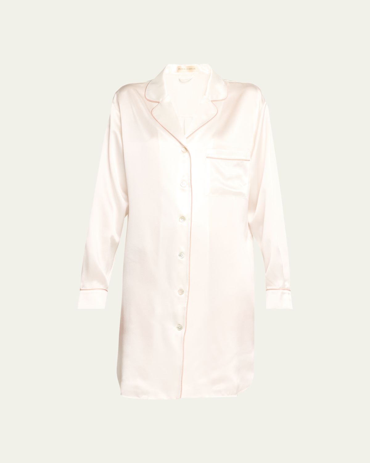 Olivia von Halle Poppy Long-Sleeve Silk Nightshirt
