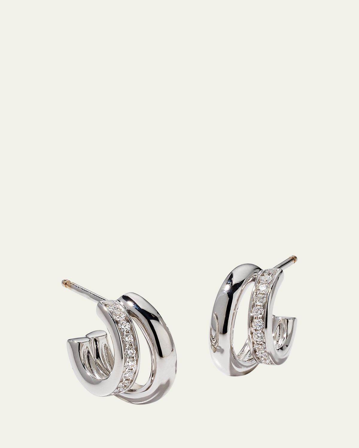 Pomellato 18K White Gold Together Diamond Double Hoop Earrings