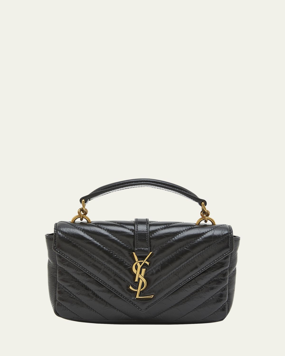 Saint Laurent College Mini YSL Quilted Top Handle Bag