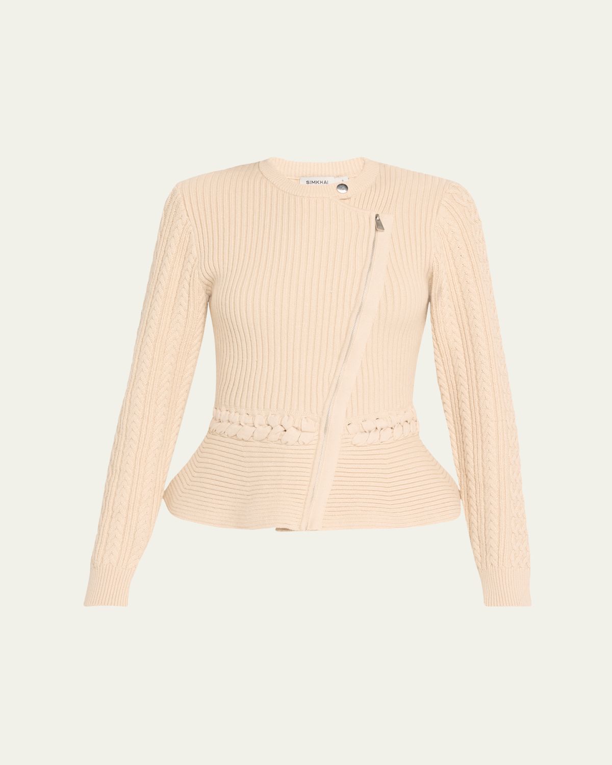 SIMKHAI Andi Mixed-Knit Cotton Peplum Jacket | Thumbnail 6