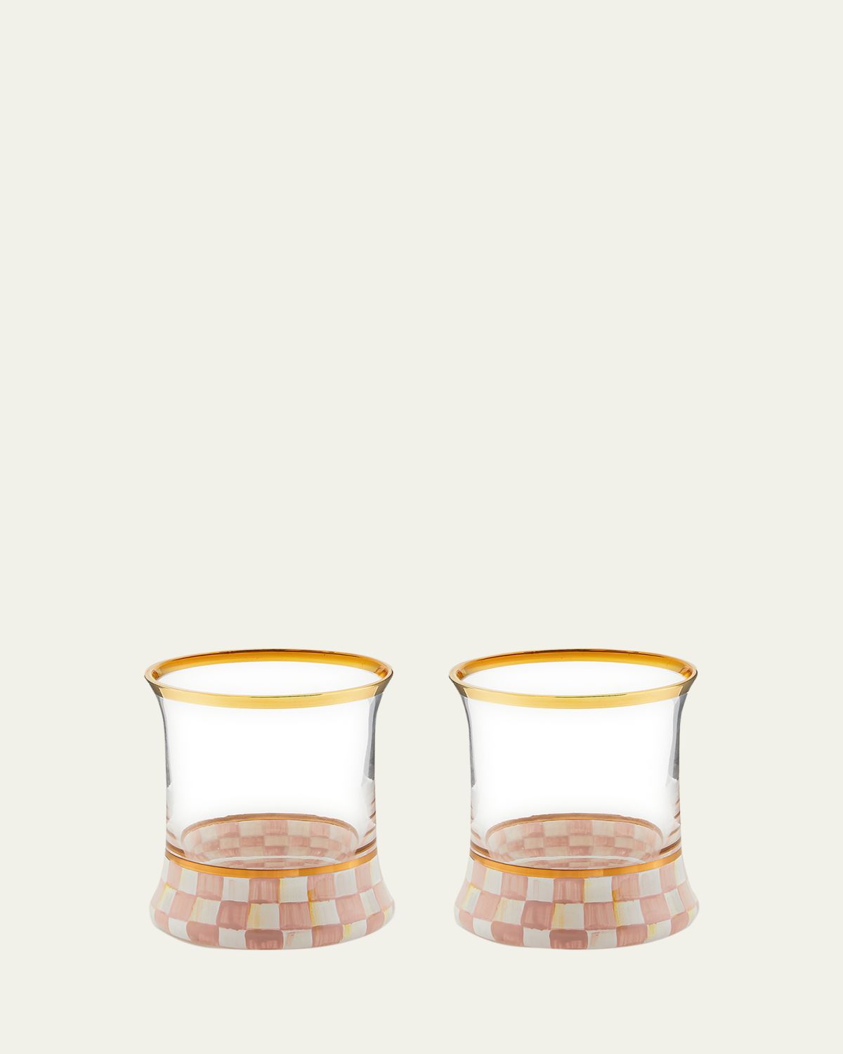 MacKenzie-Childs Rosy Check Tumbler Glasses, Set of 2
