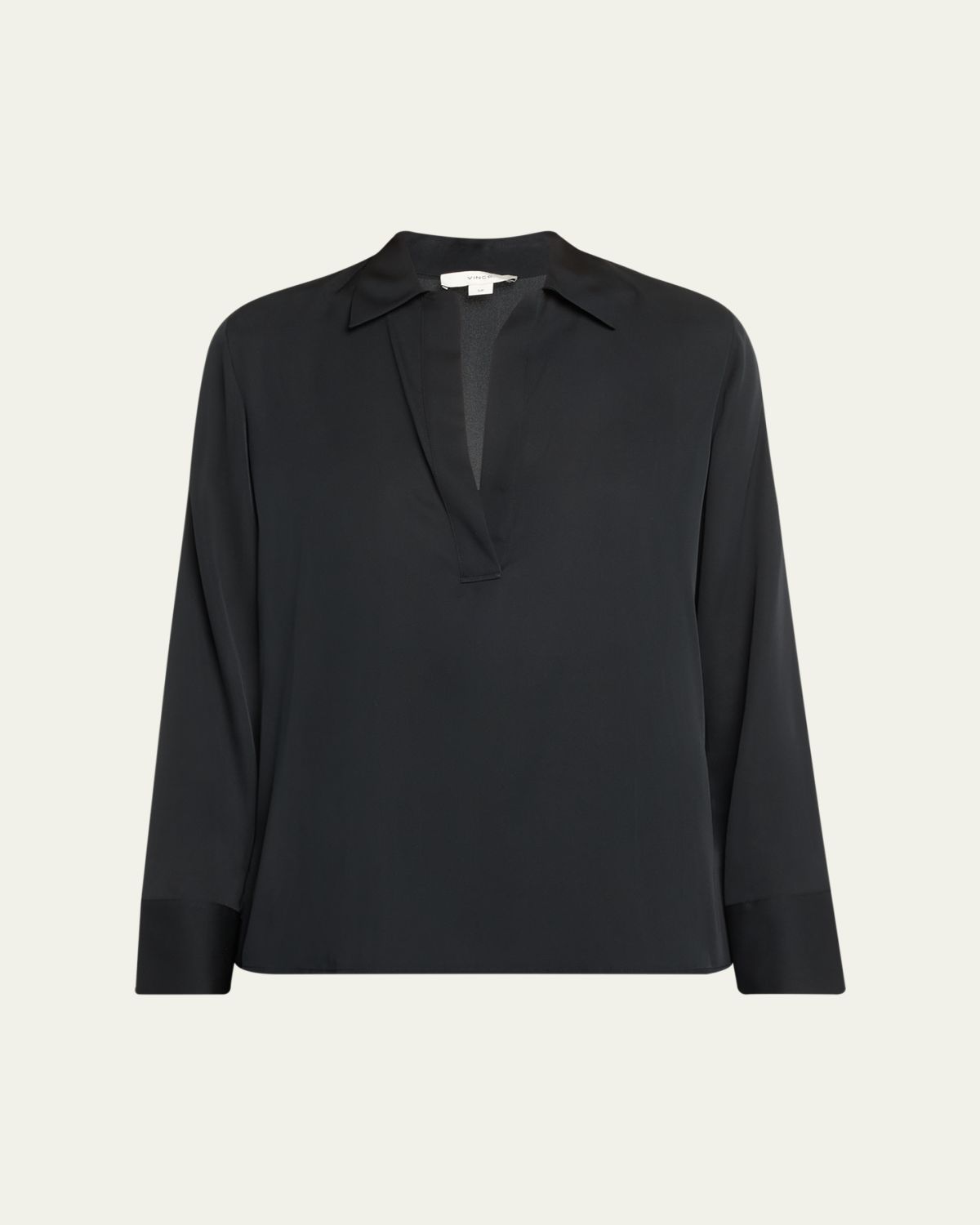 Vince Long-Sleeve Silk Pullover Polo Top