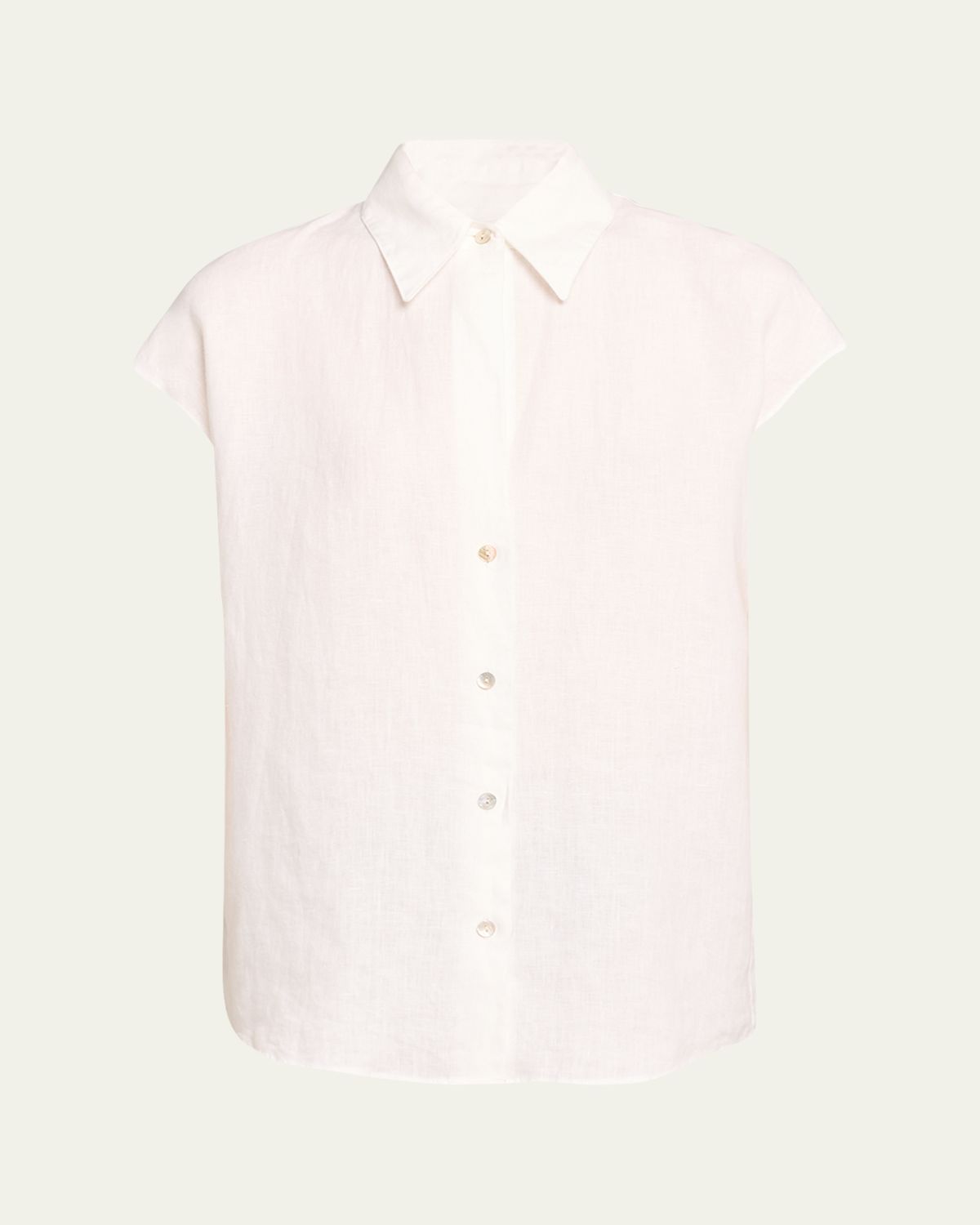 Vince Cap-Sleeve Linen Button-Front Blouse