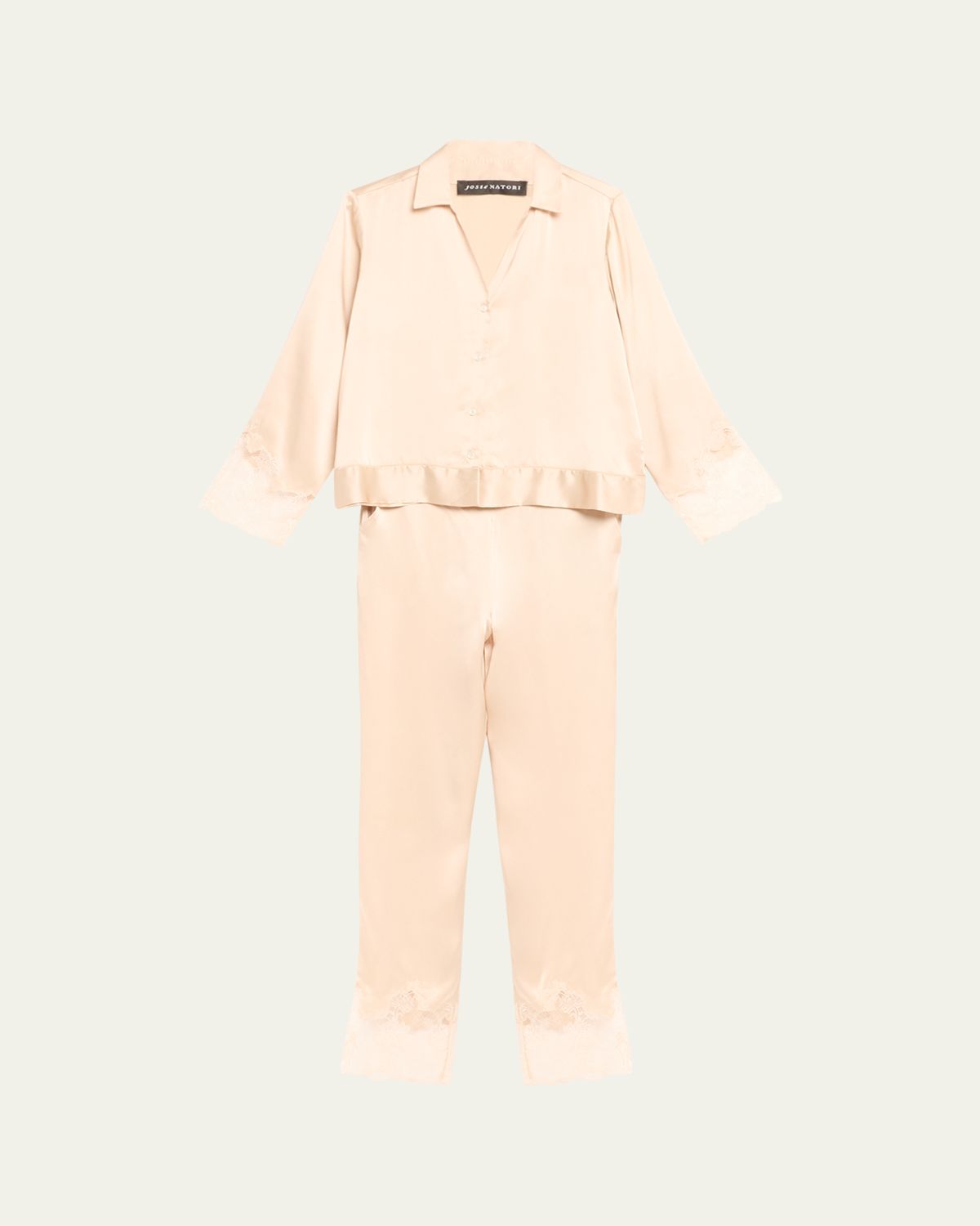 Josie Natori Lolita Cropped Lace-Trim Charmeuse Pajama Set