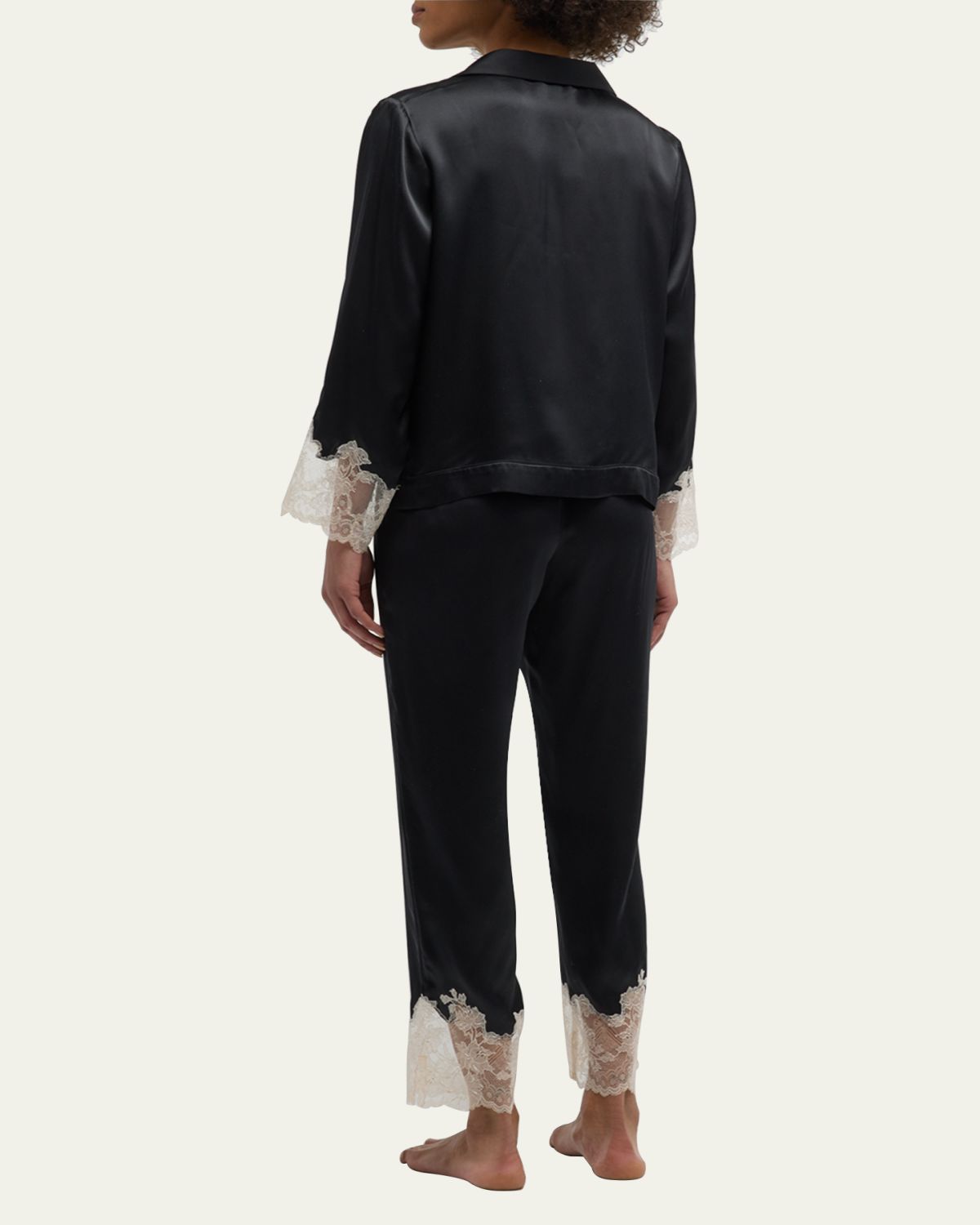 Josie Natori Lolita Cropped Lace-Trim Charmeuse Pajama Set | Thumbnail 3
