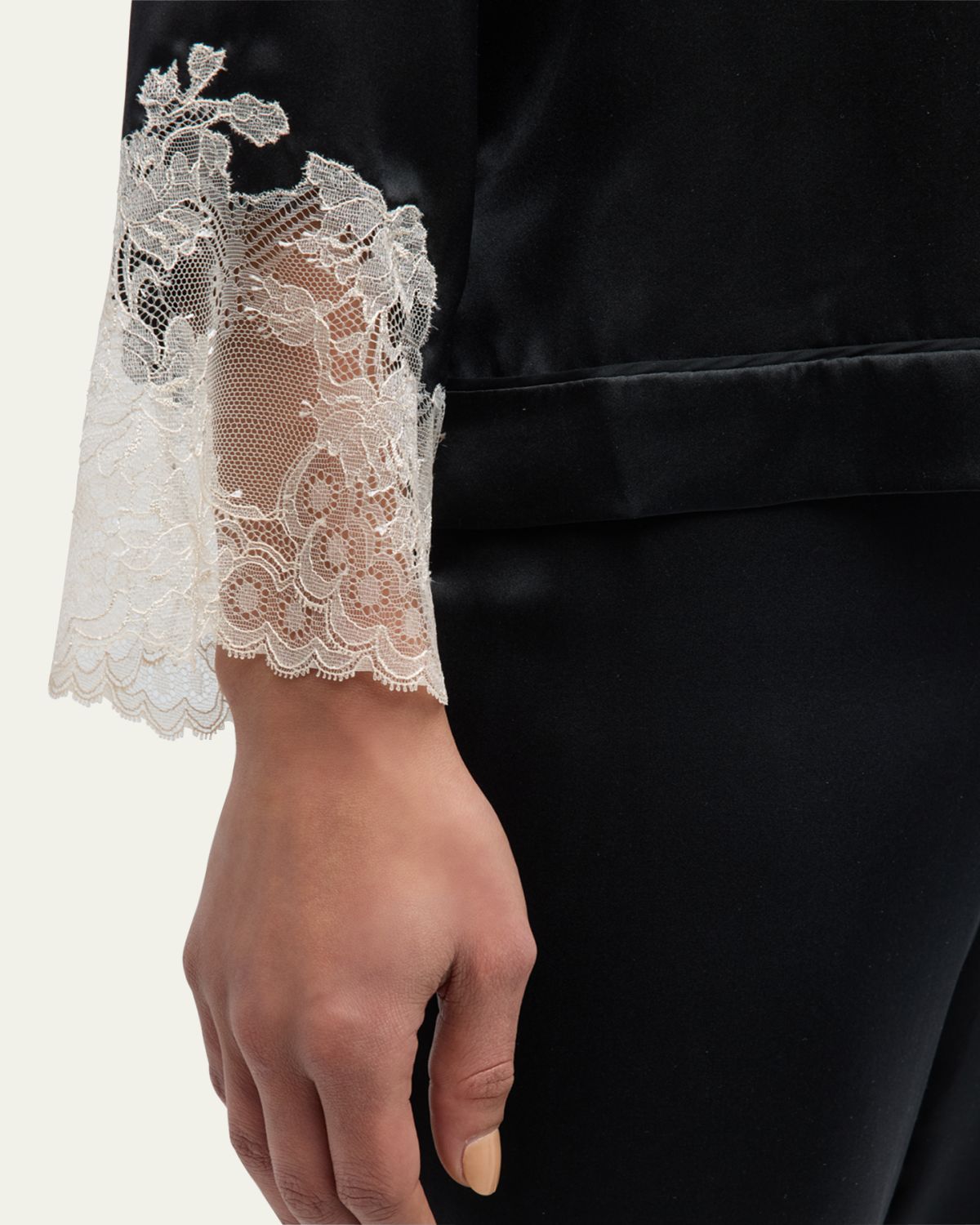 Josie Natori Lolita Cropped Lace-Trim Charmeuse Pajama Set | Thumbnail 5