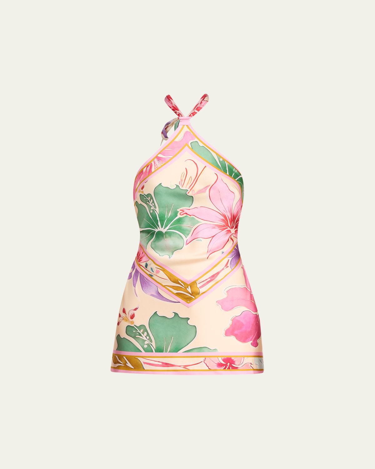 Retrofete Adelaide Floral Silk Knotted Halter Overlay Mini Dress