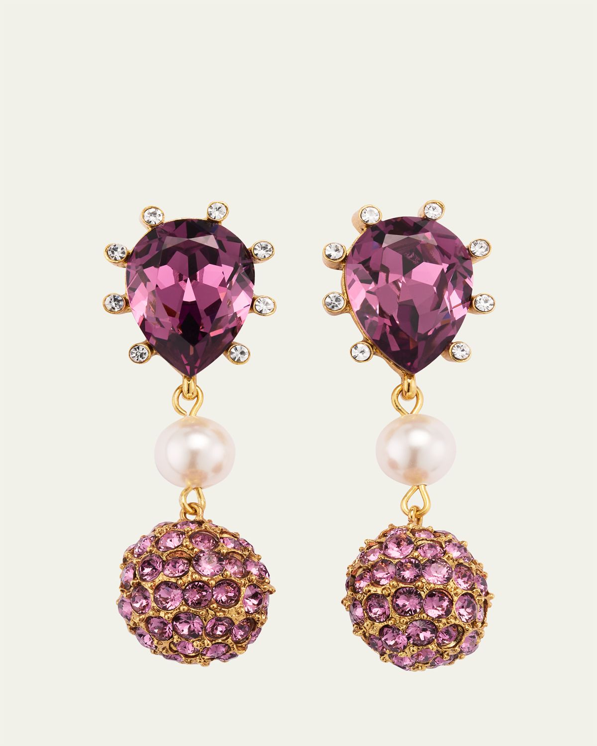 Oscar de la Renta Cactus Crystal with Pearly Bead and Ball Earrings