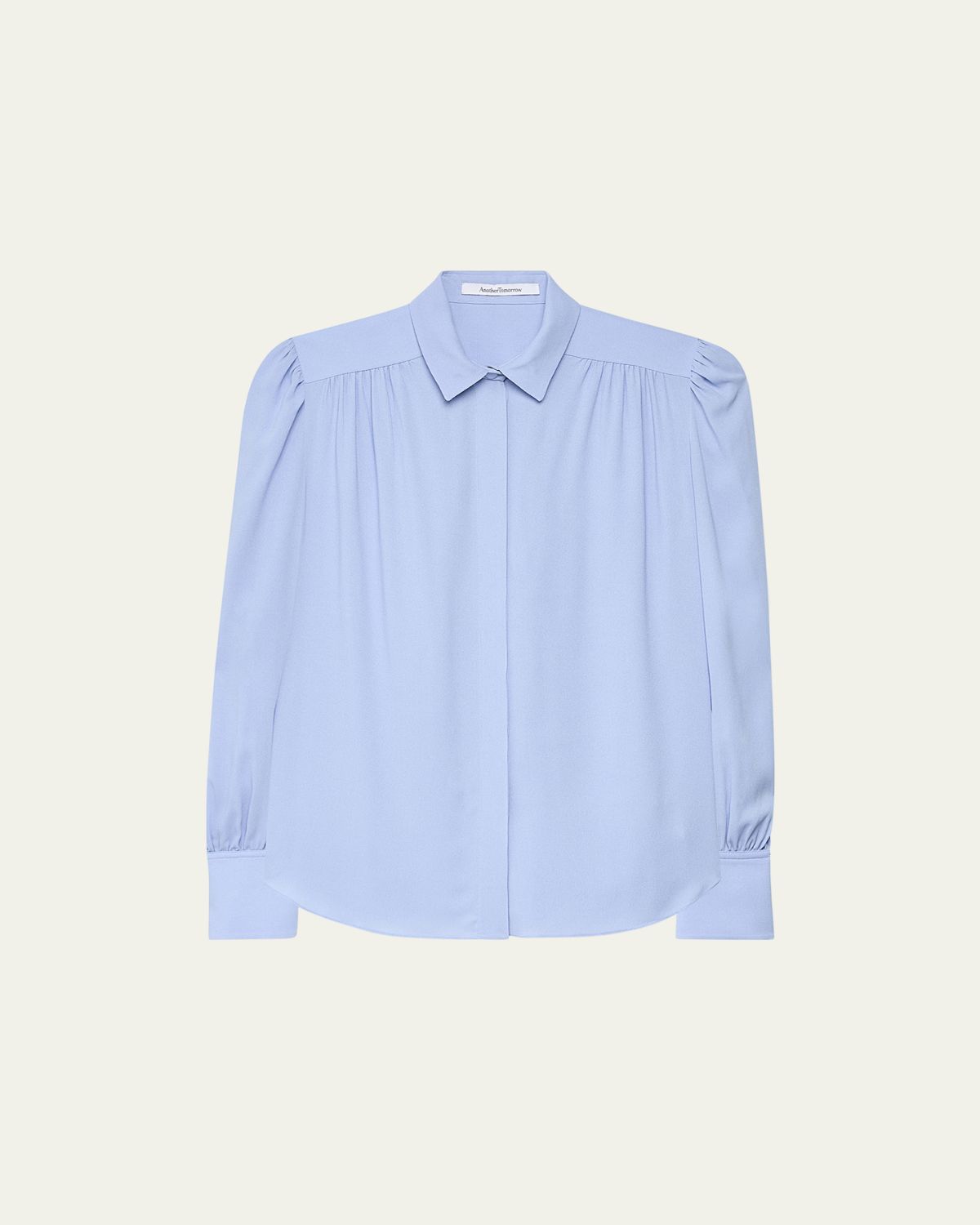 Another Tomorrow Gathered Viscose Button-Front Blouse