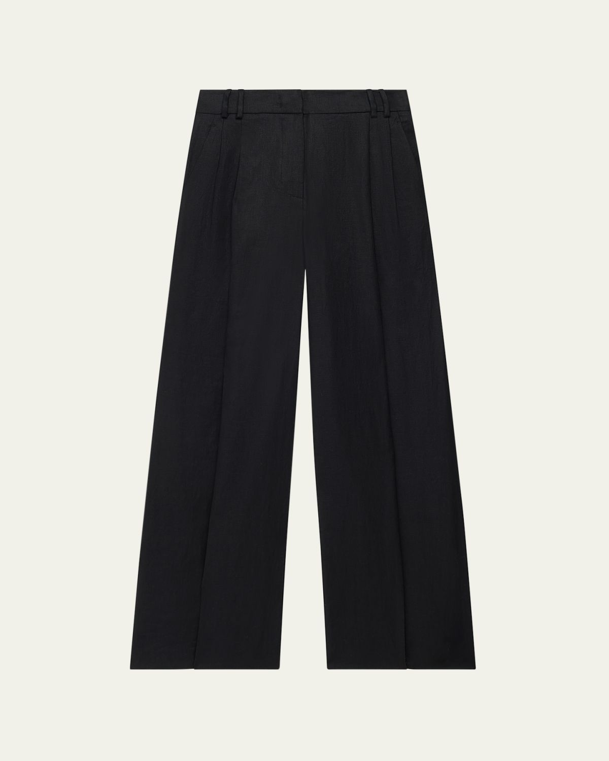 Another Tomorrow Pleated Front Wide-Leg Linen Trousers