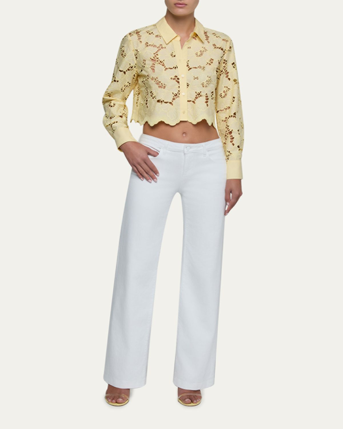 L'Agence Seychelle Floral Eyelet-Embroidered Cropped Shirt | Thumbnail 2