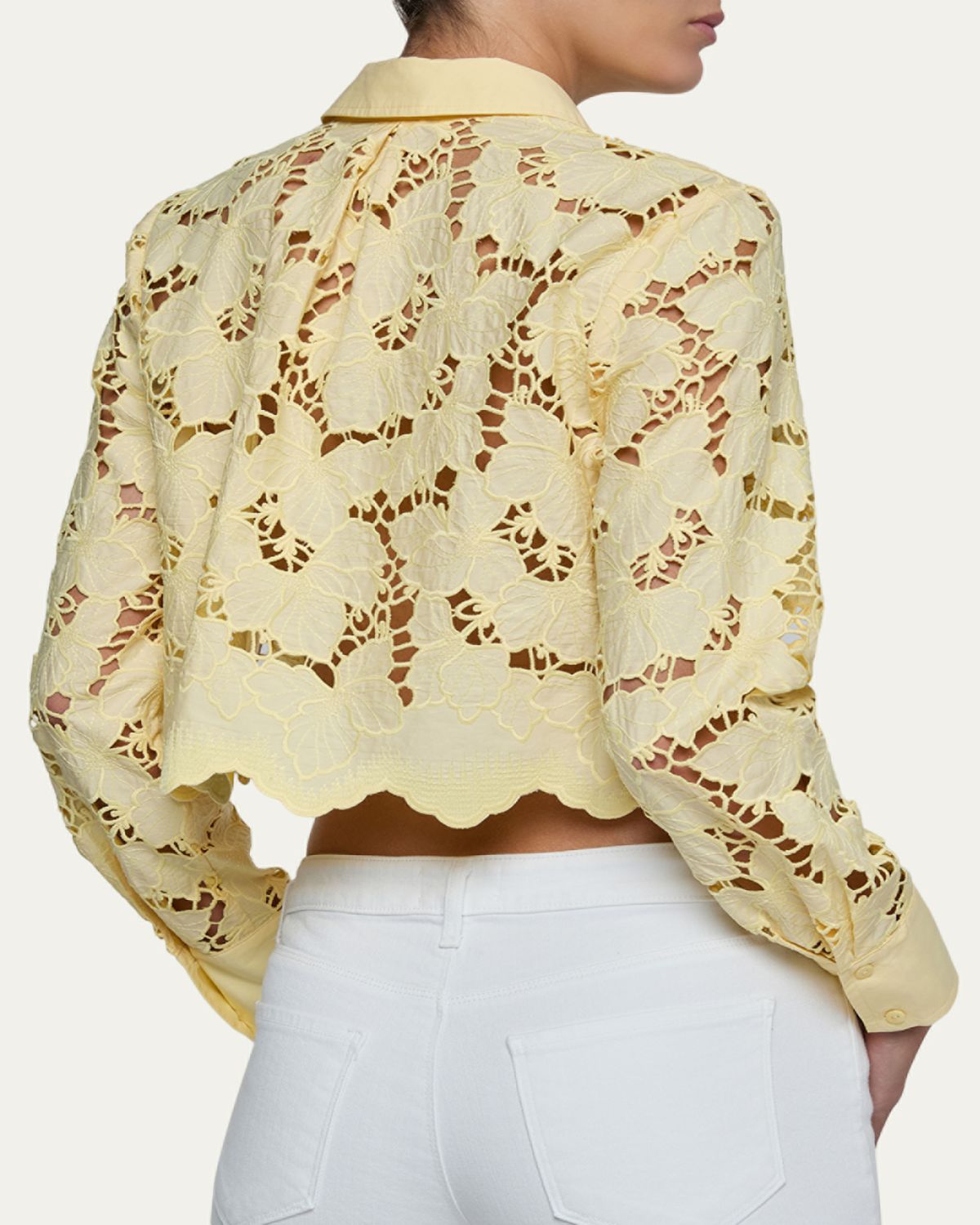 L'Agence Seychelle Floral Eyelet-Embroidered Cropped Shirt | Thumbnail 3