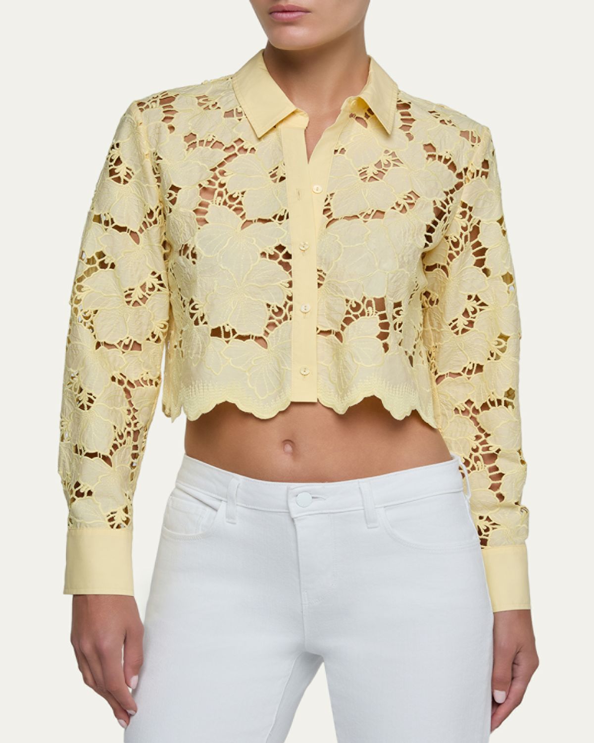 L'Agence Seychelle Floral Eyelet-Embroidered Cropped Shirt | Thumbnail 4