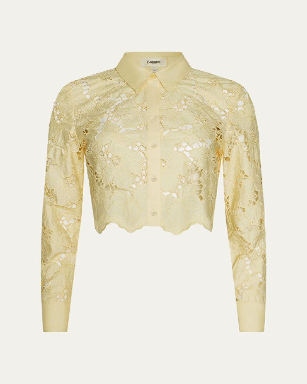 L'Agence Seychelle Floral Eyelet-Embroidered Cropped Shirt