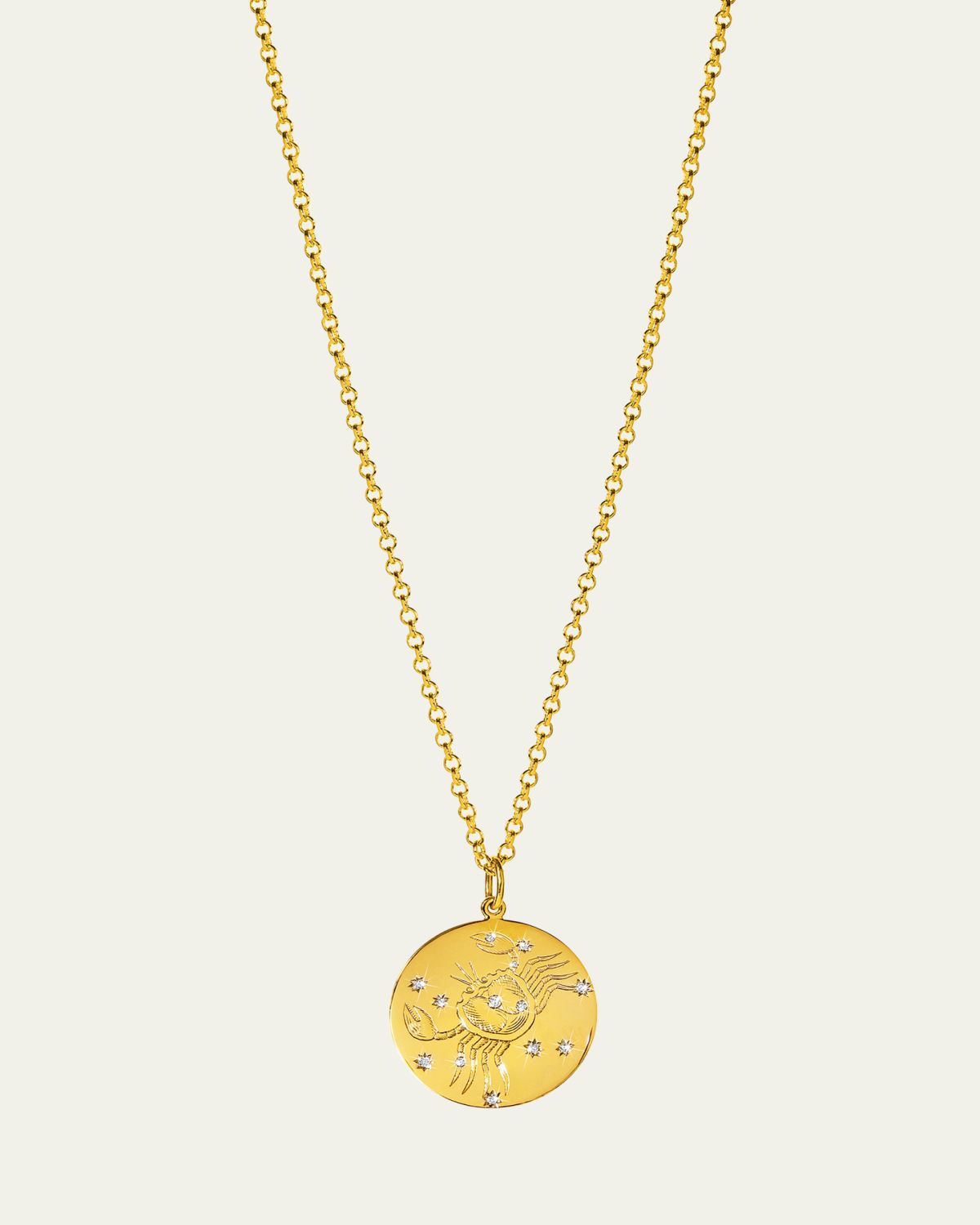 Verdura 18K Yellow Gold Cancer Zodiac Pendant Necklace with Diamonds