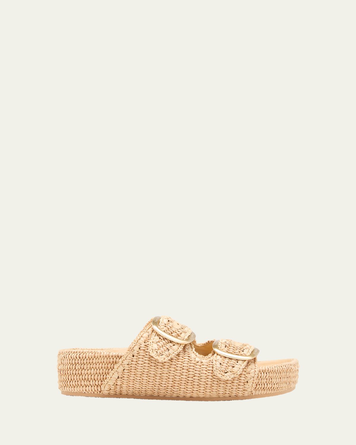 Loeffler Randall Theo Raffia Dual-Buckle Slide Sandals