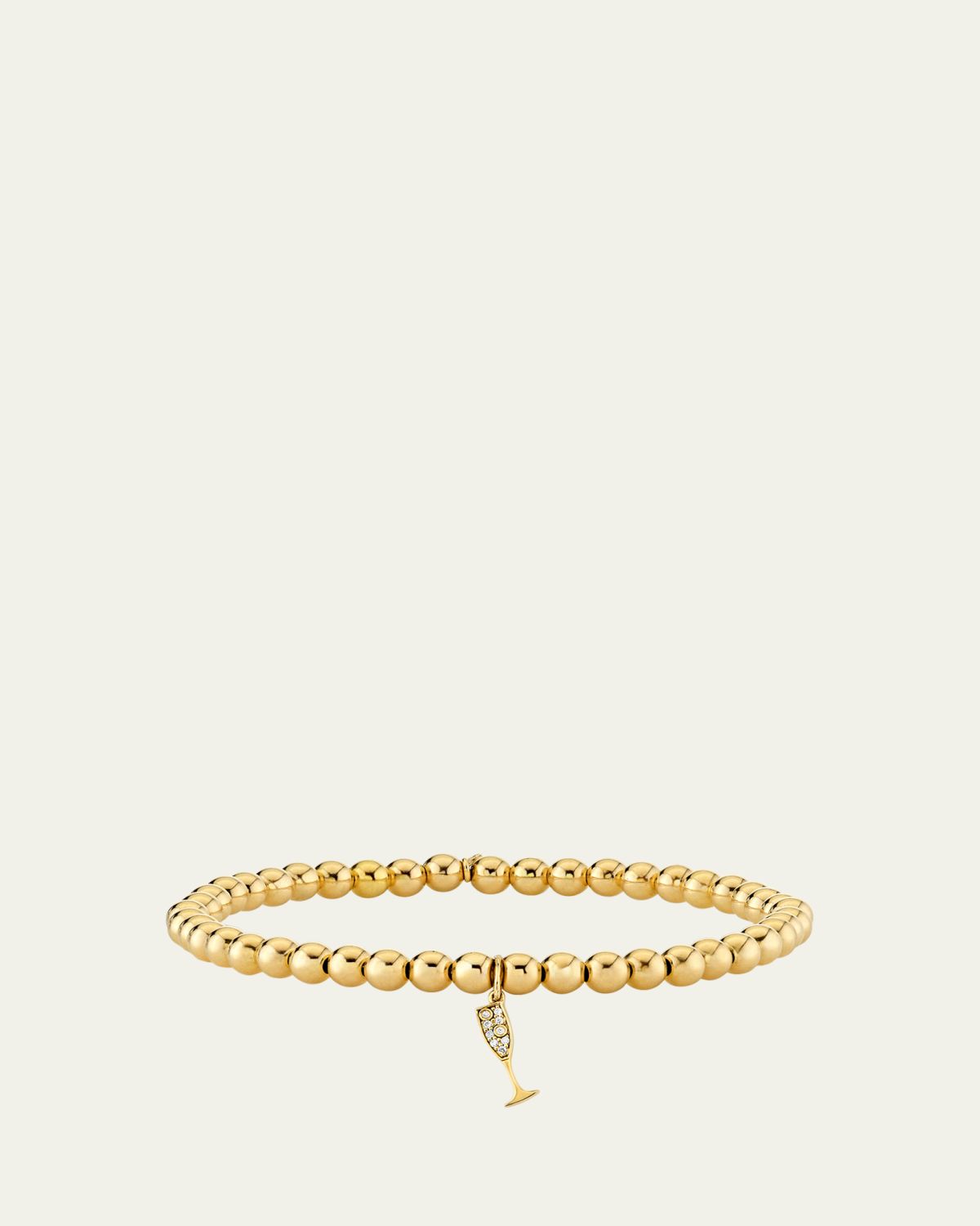 Sydney Evan Small Champagne Glass Charm on 14K Yellow Gold Ball Bracelet
