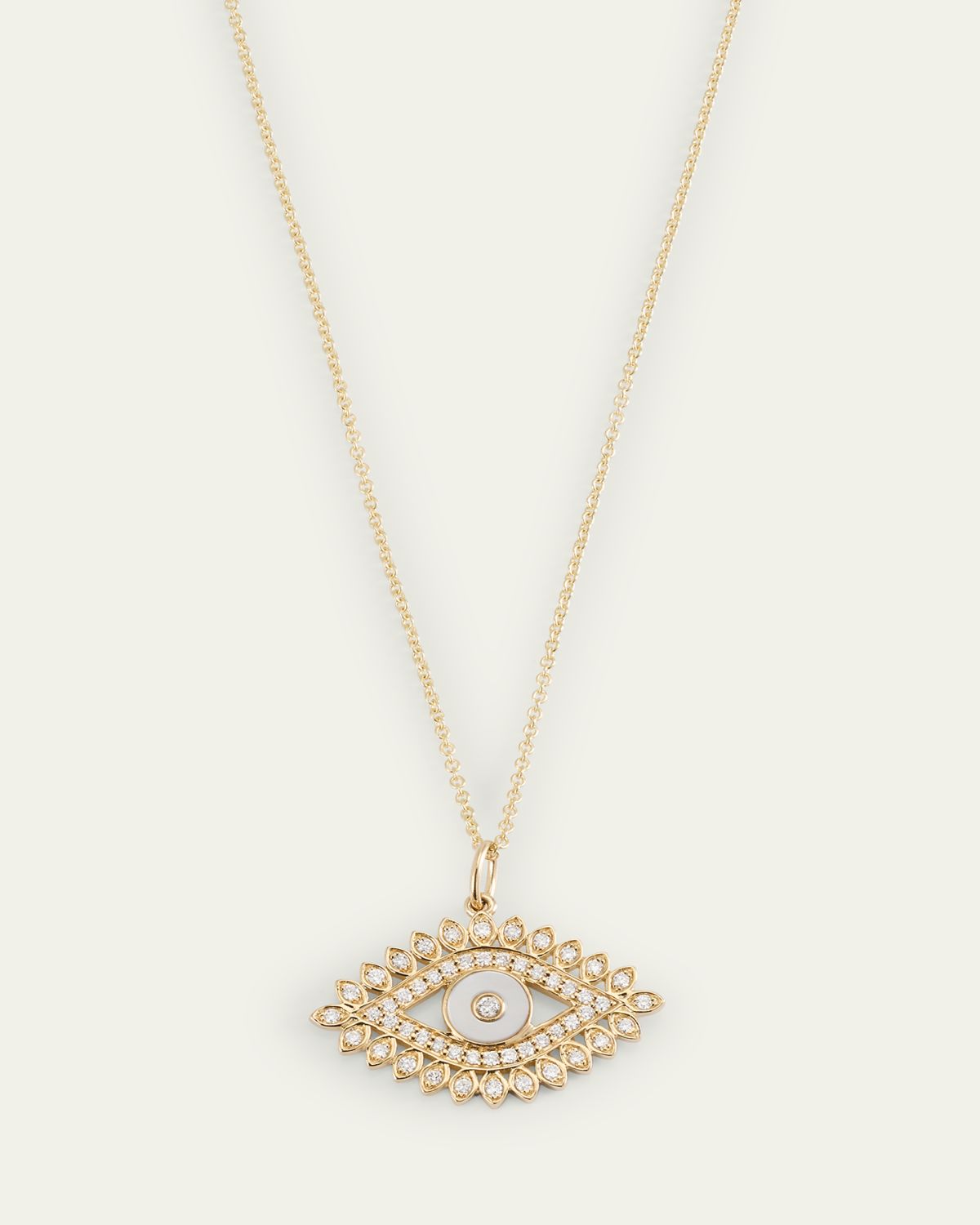 Sydney Evan 14K Yellow Gold Evil Eye Marquise Border with Stone Inlay Charm Necklace