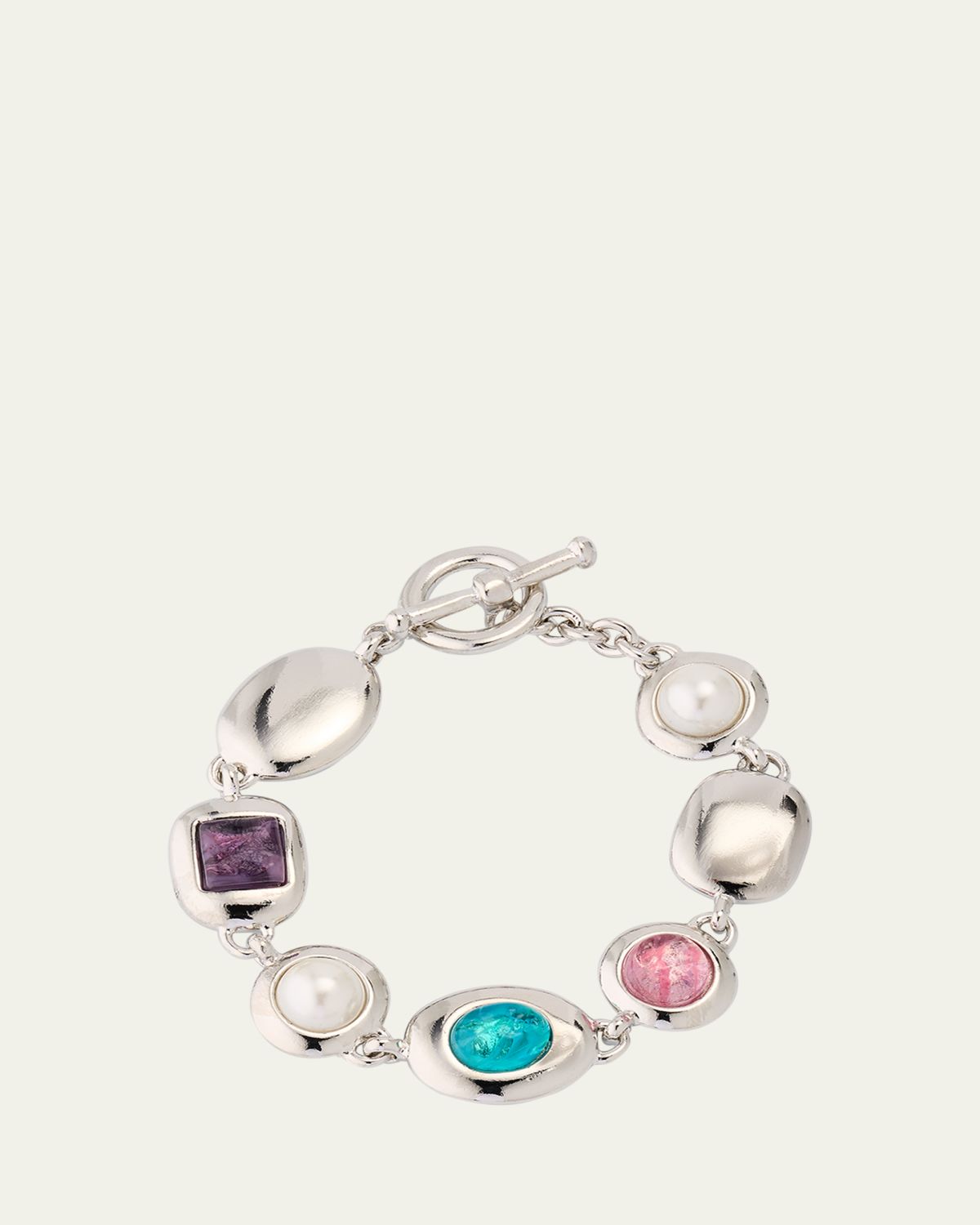 Ben-Amun Maura Silver Nugget Bracelet with Pastel Stones and Pearls