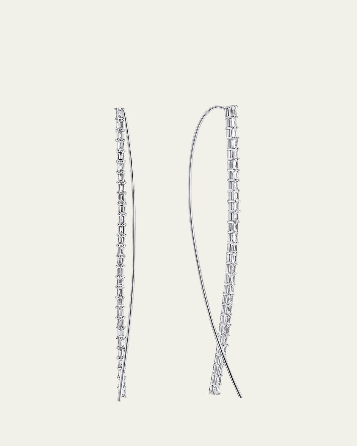 Lana 14K Gold Baguette Diamond Narrow Upside-Down Threader Hoop Earrings