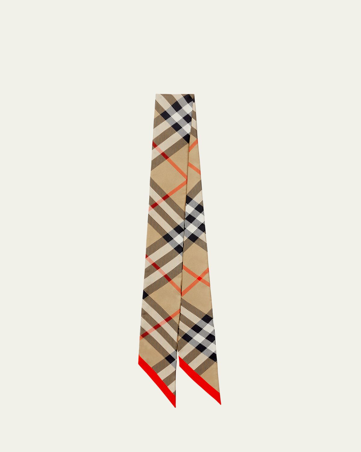 Burberry Red Check Print Silk Twill Skinny Scarf