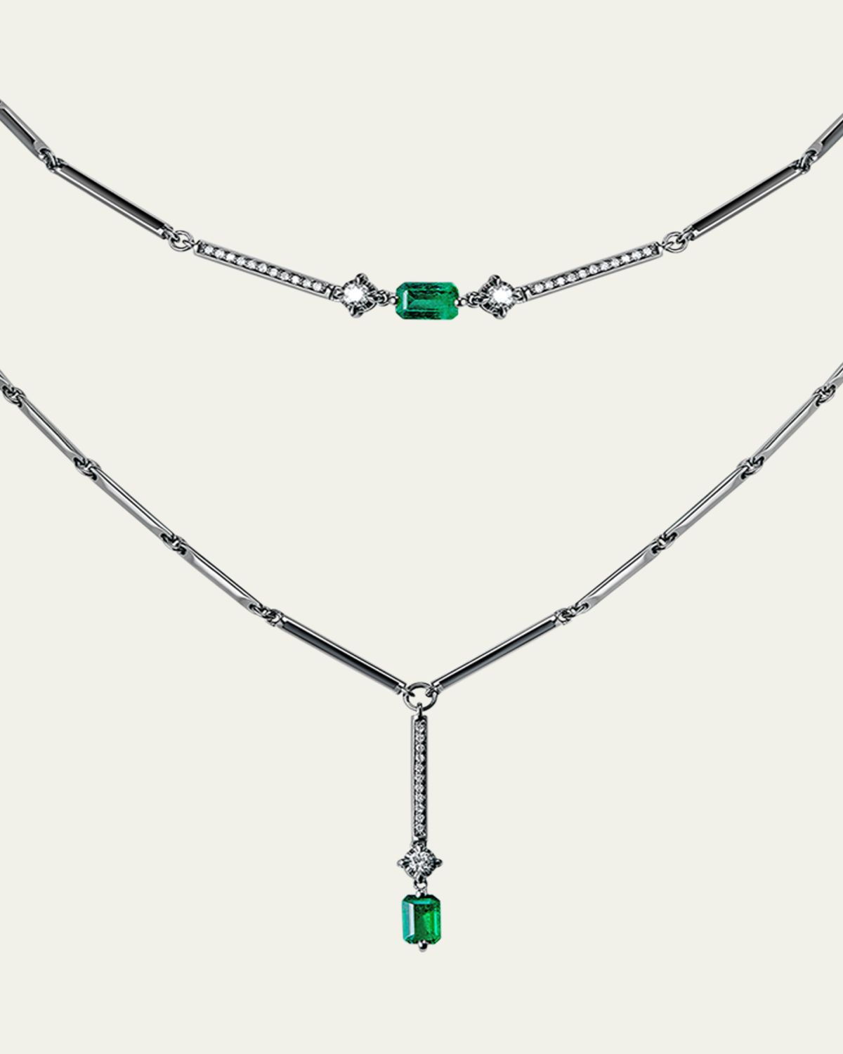 Savolinna Linette Emerald and Diamond Double Choker Necklace