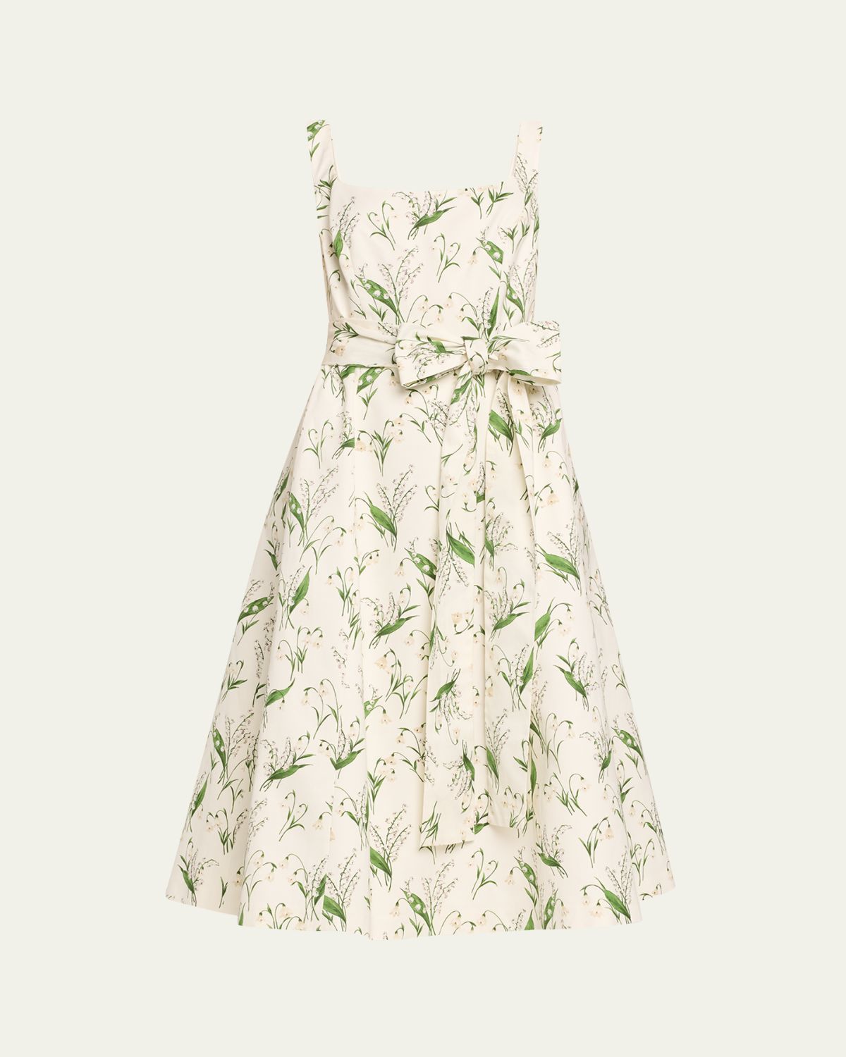 Carolina Herrera Floral Print Midi Dress with Sash Belt