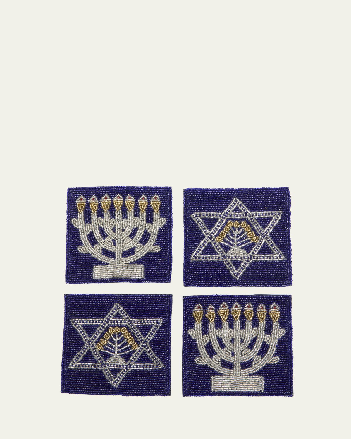 Sudha Pennathur Beaded Star of David and Menorah Coasters, Set of 4