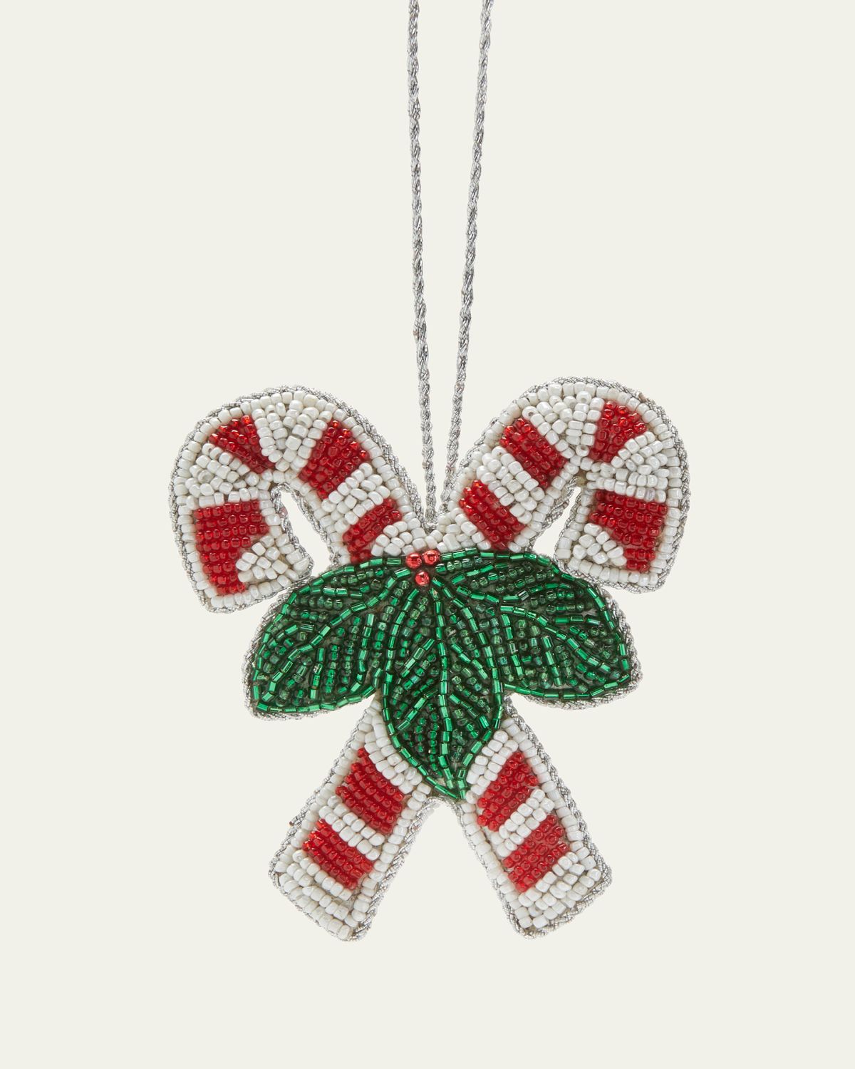 Sudha Pennathur Double Candy Cane Beaded Ornament