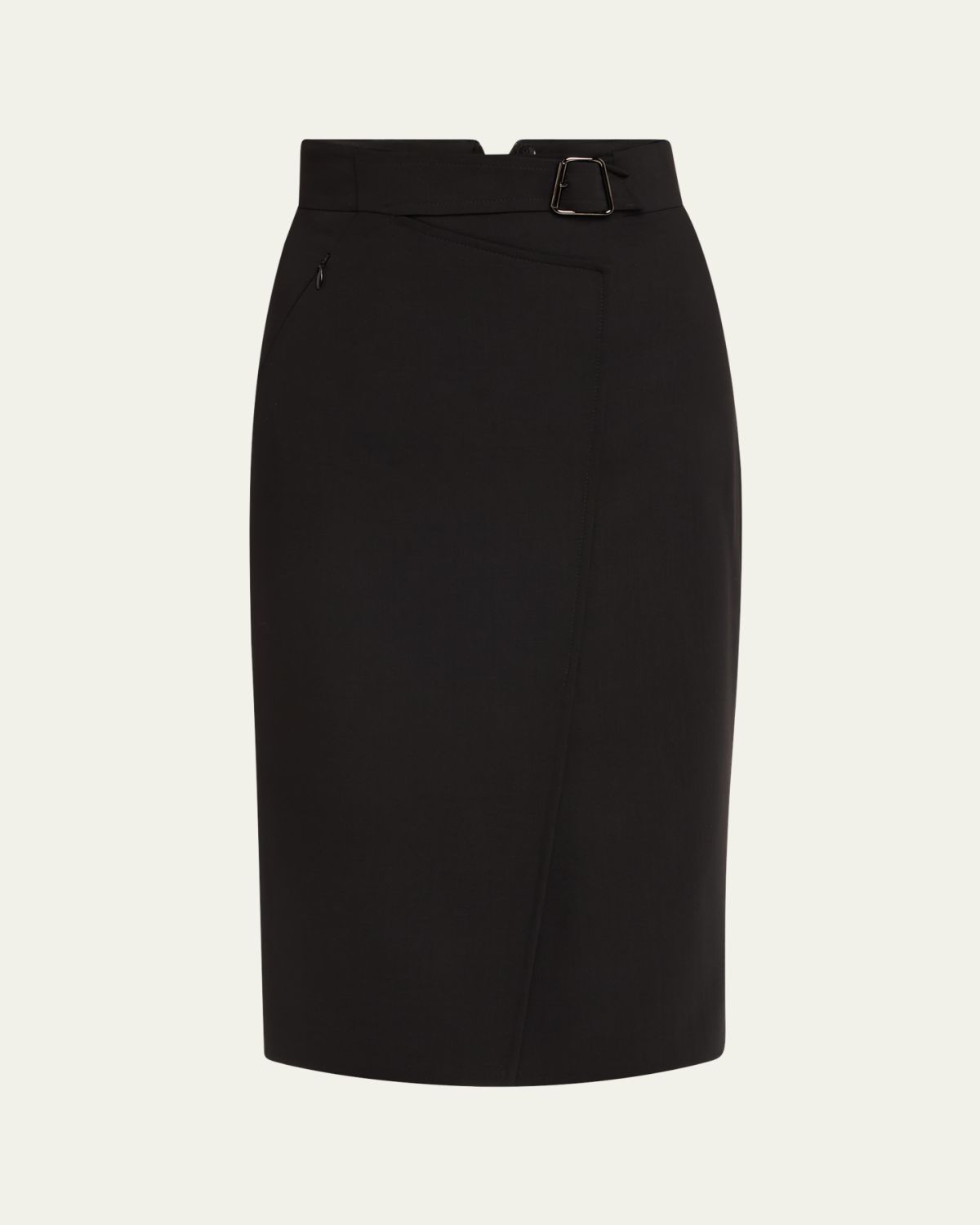 Akris Trapezoid Buckle Wrapped Wool Pencil Skirt