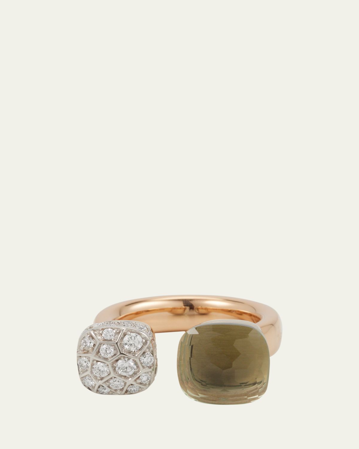 Pomellato Nudo 18K Rose Gold Prasiolite and Diamond Between-The-Finger Ring
