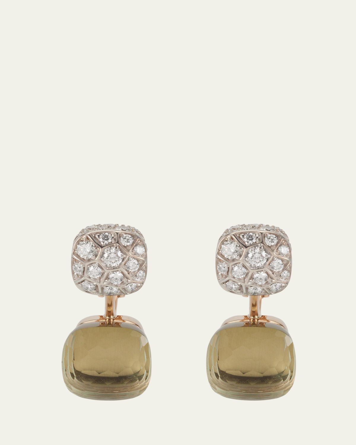 Pomellato Nudo 18K Rose Gold Prasiolite and Diamond Double Drop Earrings