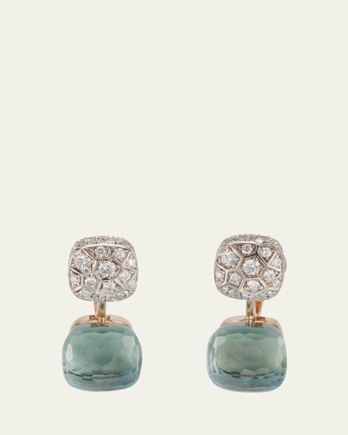 Pomellato Nudo 18K Rose Gold Blue Topaz and Diamond Double Drop Earrings