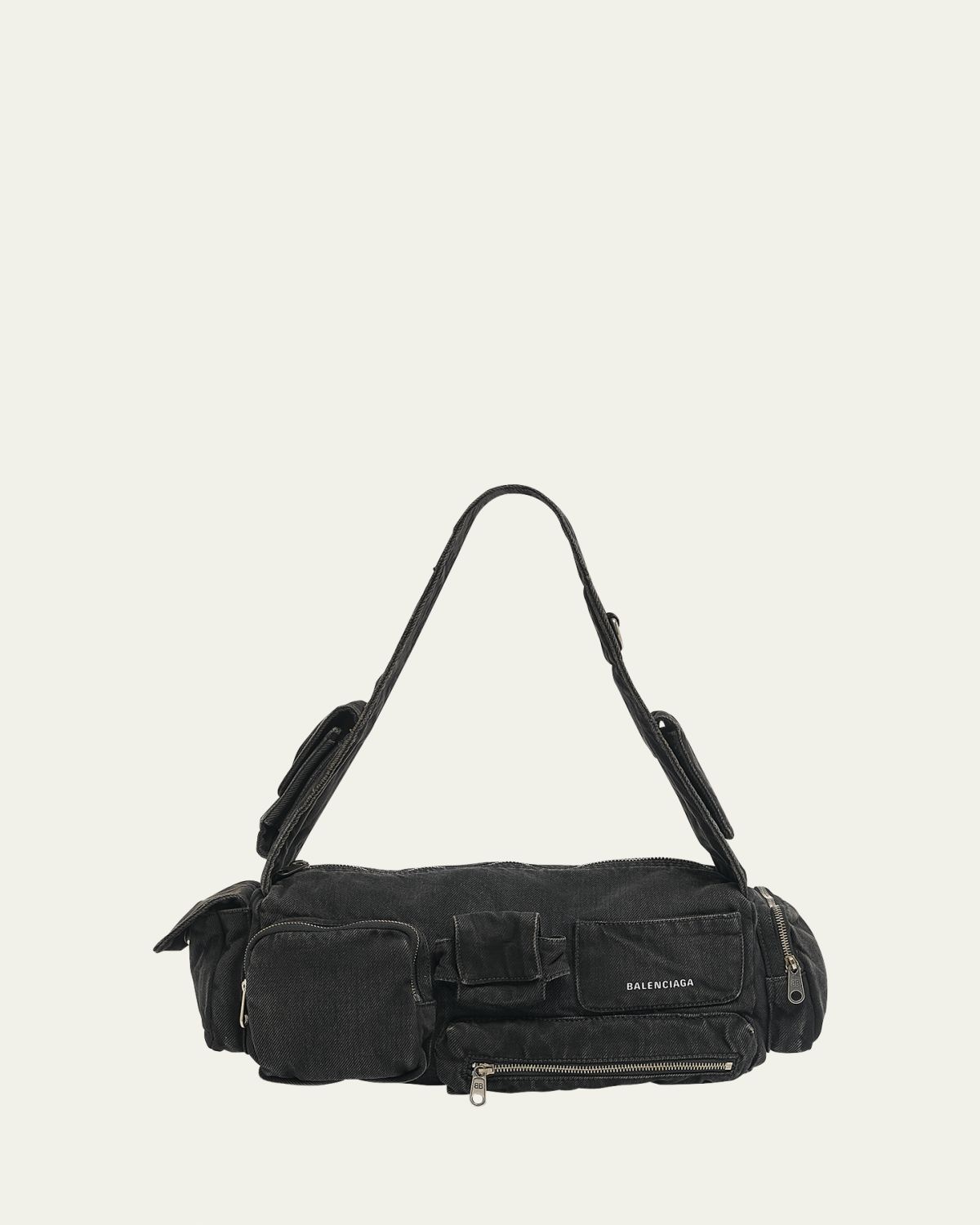 Balenciaga Superbusy Sling Washed Denim Shoulder Bag