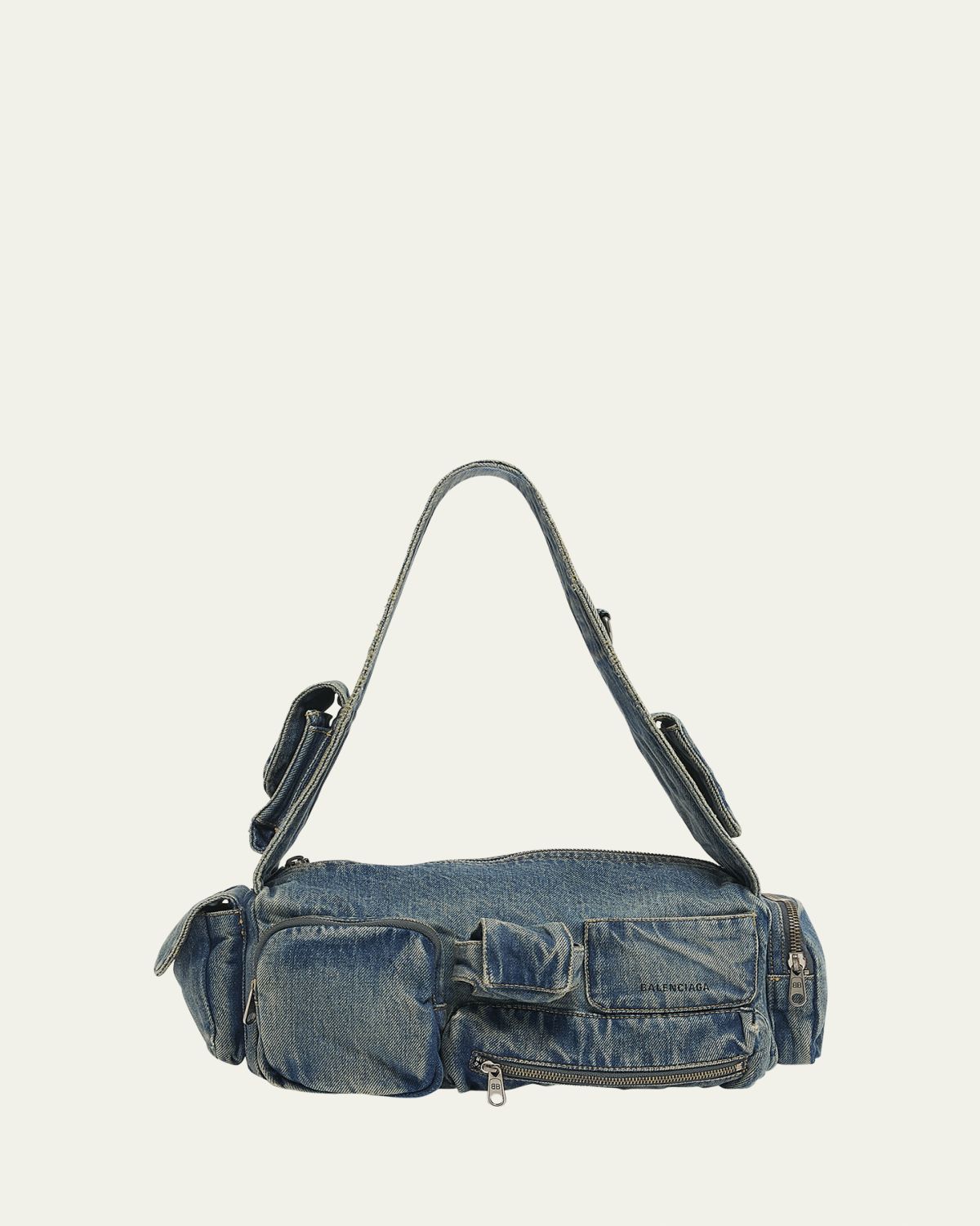 Balenciaga Superbusy Sling Washed Denim Shoulder Bag