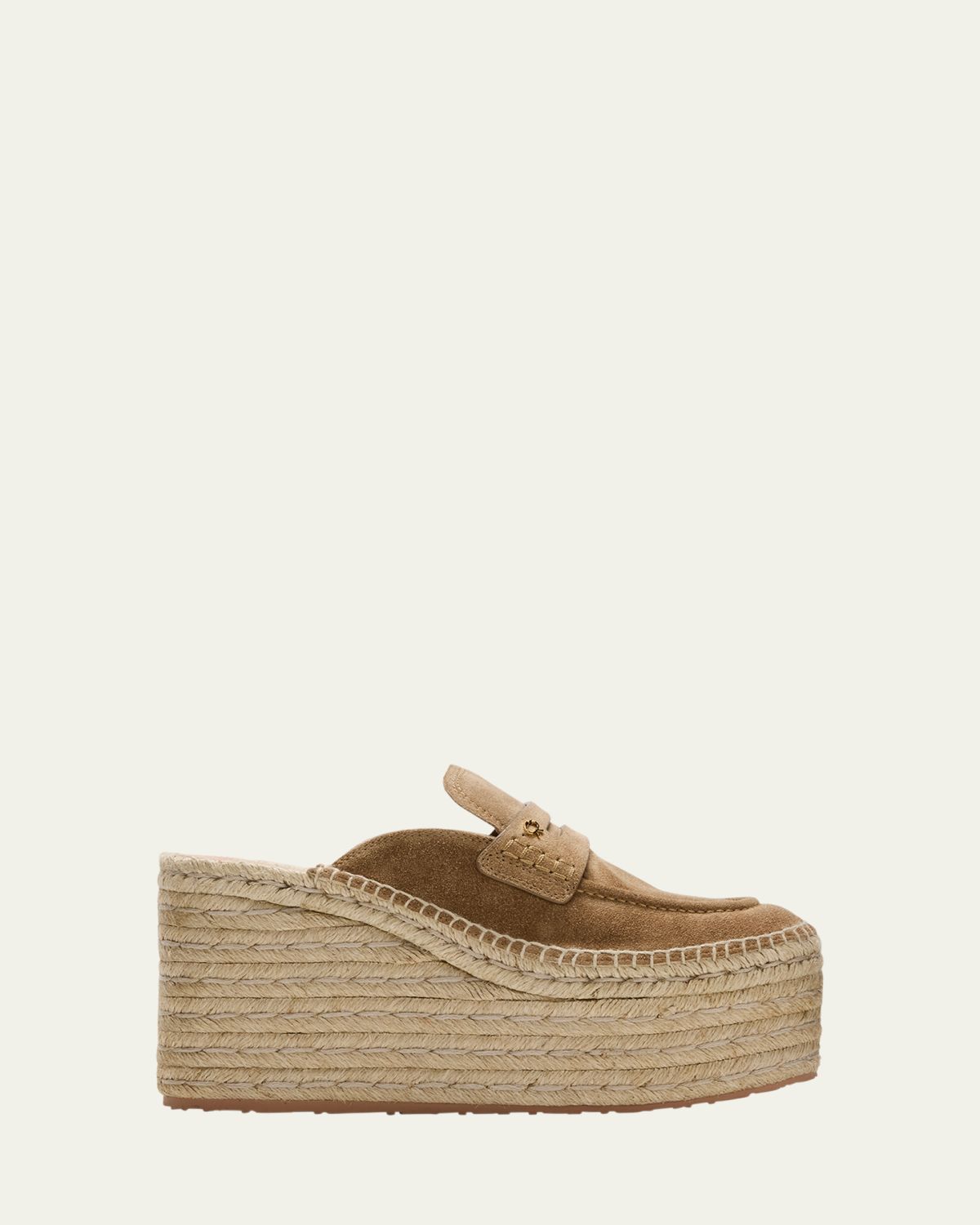 Gianvito Rossi Suede Penny Loafer Platform Espadrille Mules