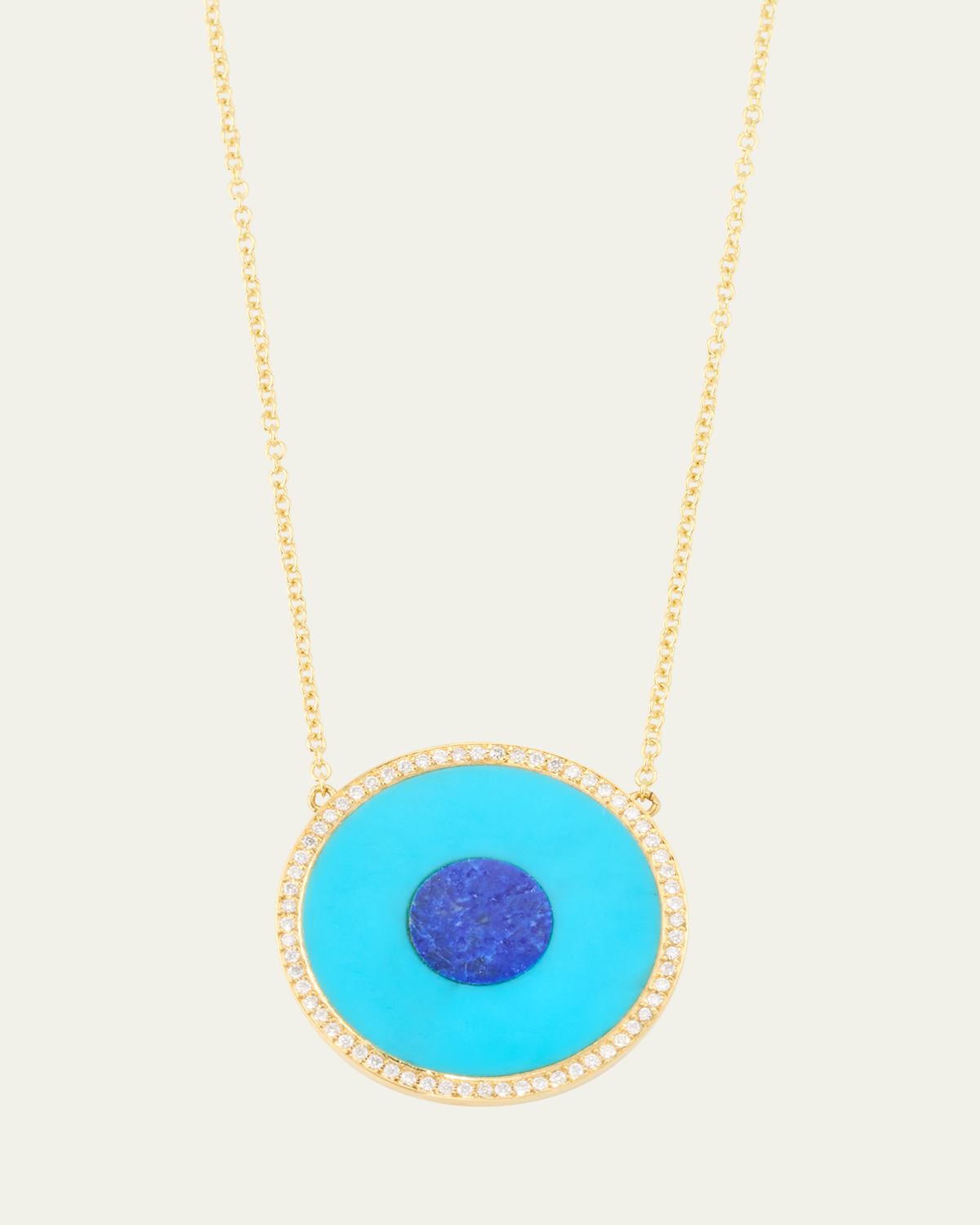 Jennifer Meyer Yellow Gold Large Inlay Evil Eye Necklace with Diamonds, Turquoise and Lapis
