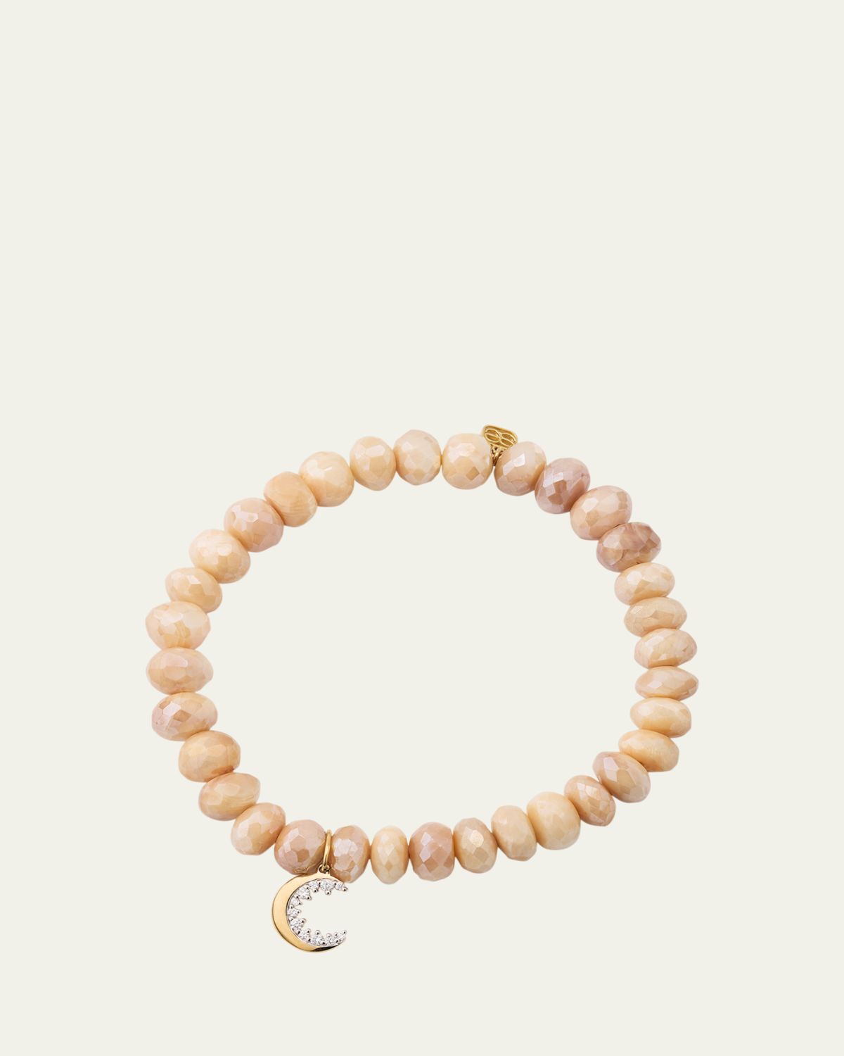 Sydney Evan 14K Yellow Gold Small Cocktail Crescent Moon Charm Beaded Bracelet with Diamonds