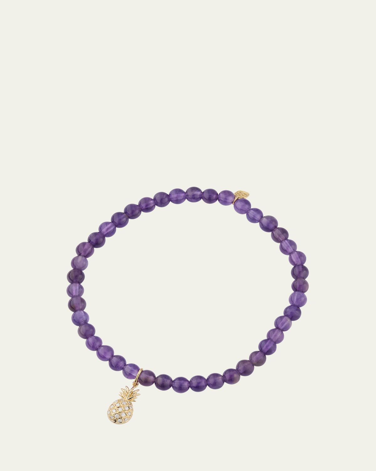 Sydney Evan 14K Yellow Gold Diamond Pineapple Charm and Amethyst Bead Bracelet