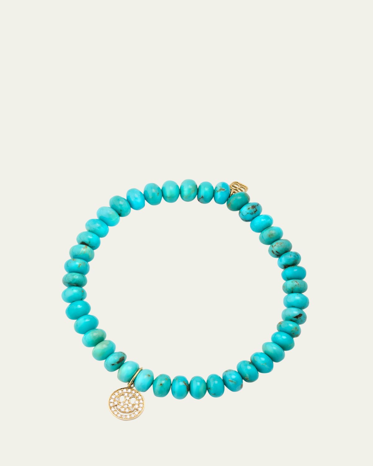 Sydney Evan 14K Gold Pavé Happy Face Charm on Turquoise Bead Bracelet
