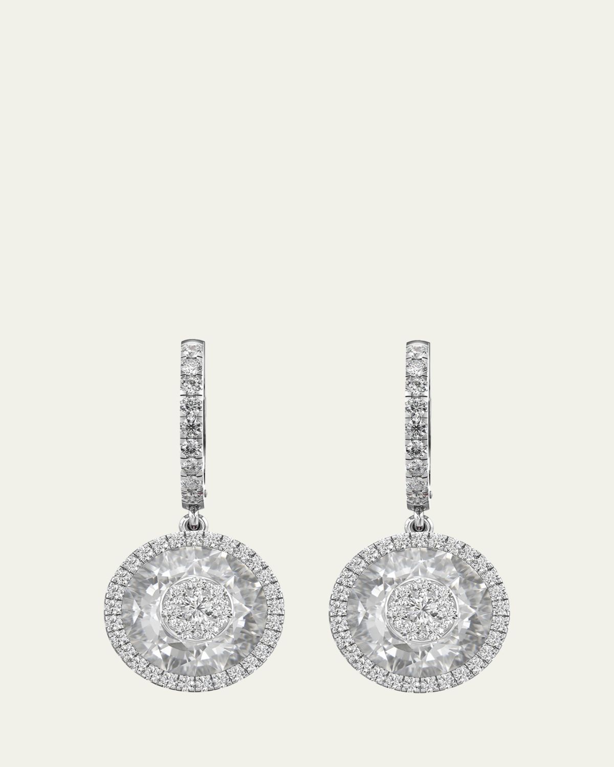 Bhansali 18K White Gold 10mm Halo Drop Earrings with Diamonds
