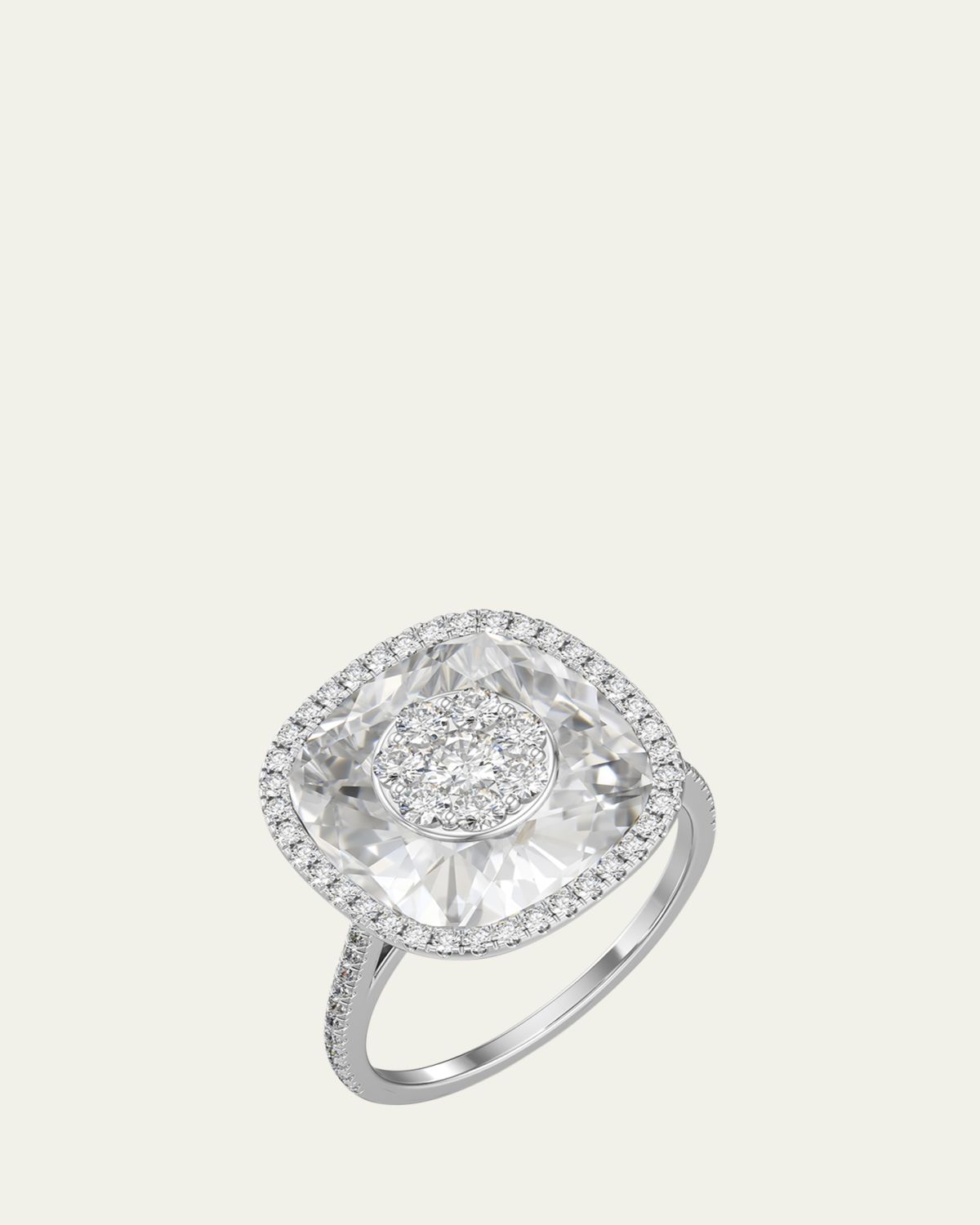 Bhansali 18K White Gold 13mm Cushion-Cut Ring with Diamonds, Size
