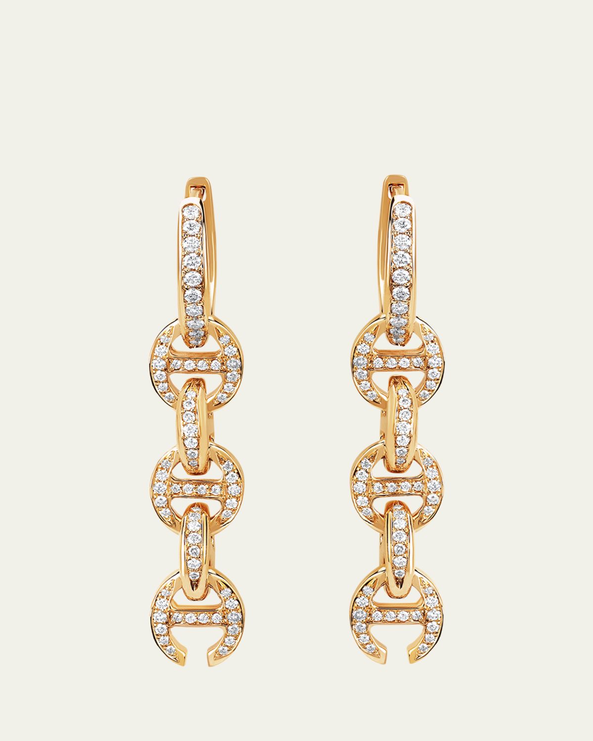 Hoorsenbuhs 18K Yellow Gold 5 Link Pave Drip Earrings with White Diamonds