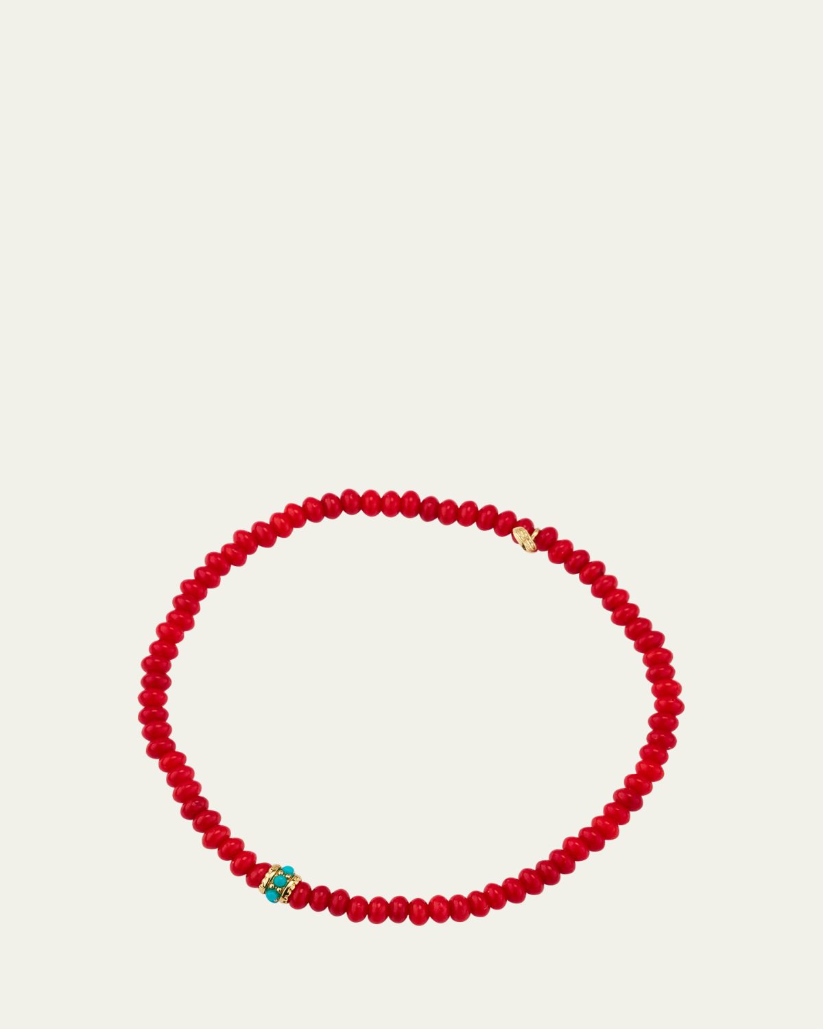 Sydney Evan Gold and Turquoise Scallop Rondelle on Red Bamboo Coral Bracelet