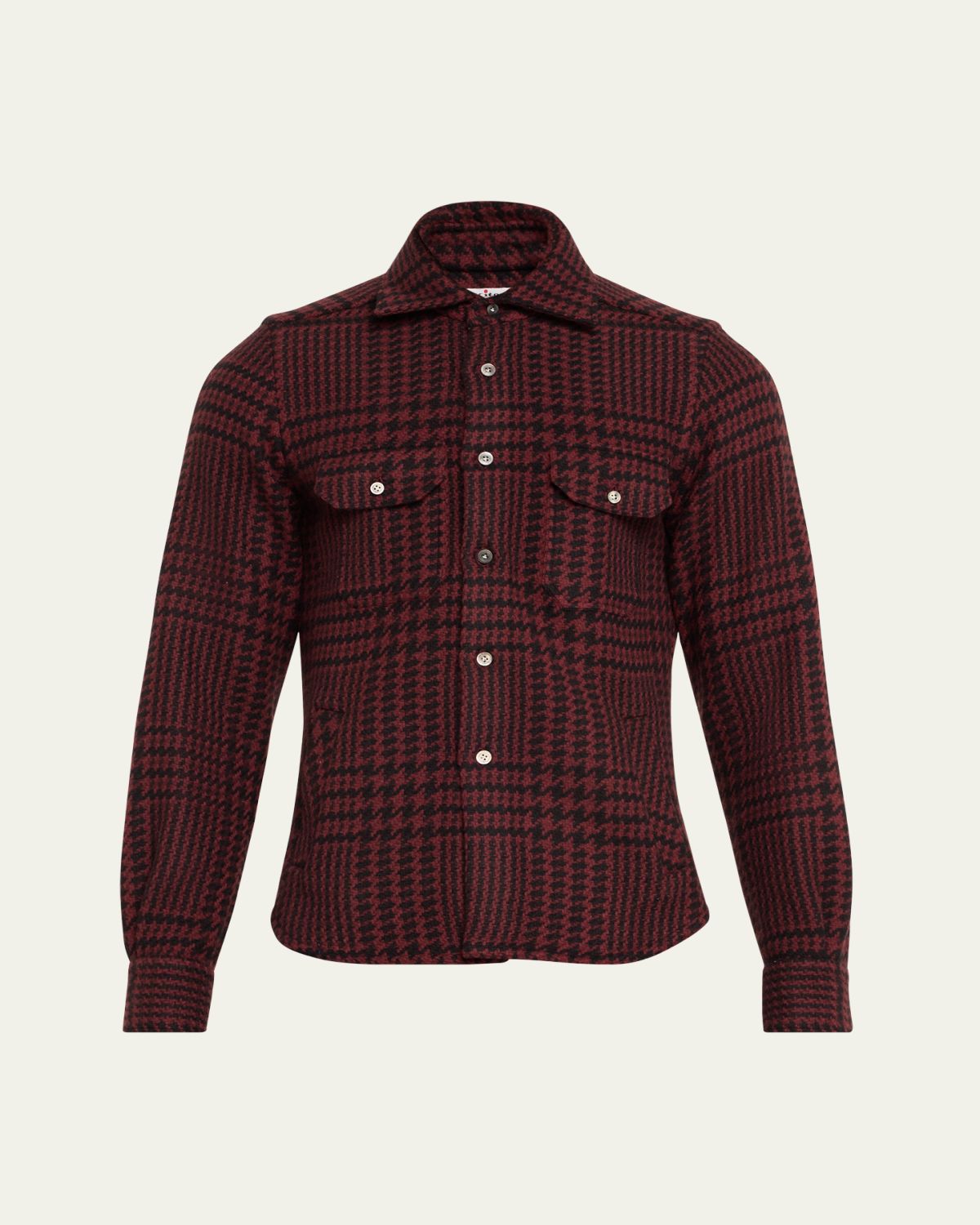 Kiton Men's Bordeaux Cashmere Plaid Shirt Jacket