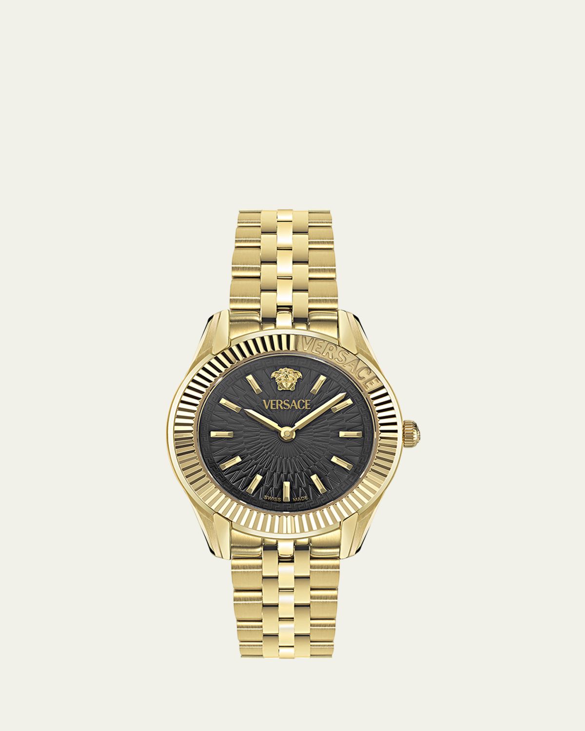 Versace 30mm Greca Time Watch with Bracelet Strap, Gold/Black