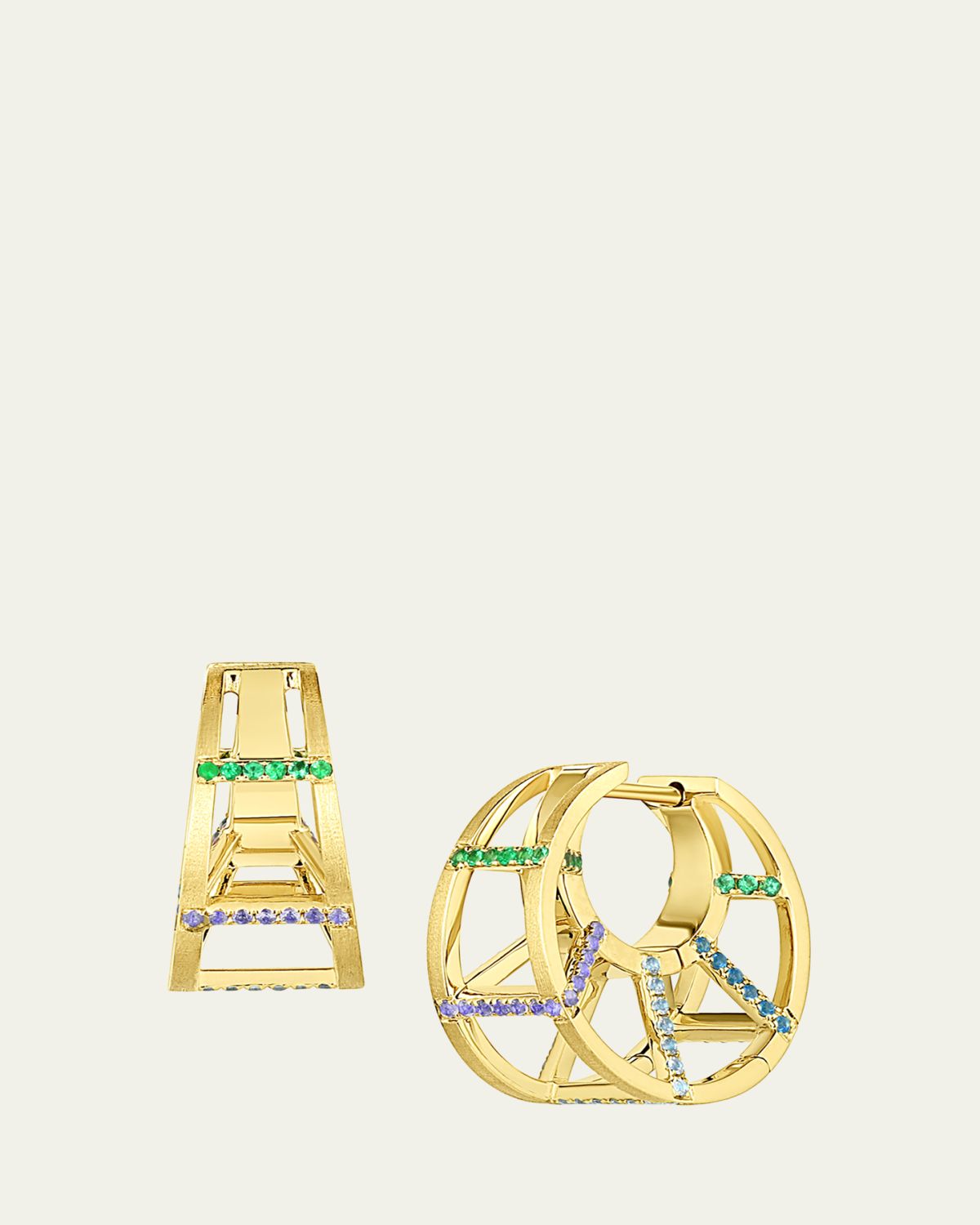 Jennifer DeMoro Color Wave 18K Gold Multi-Stone Caged Huggies